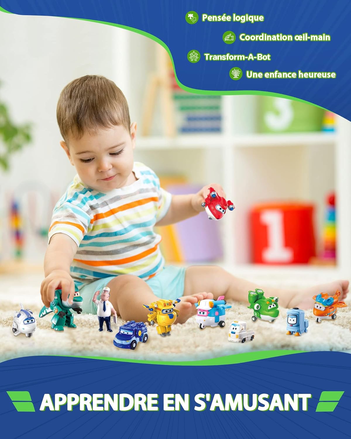 Detalle 2 de Super Wings Transforming Toys 2" – mini aerei e robot da collezione, set da 15 pacchetti