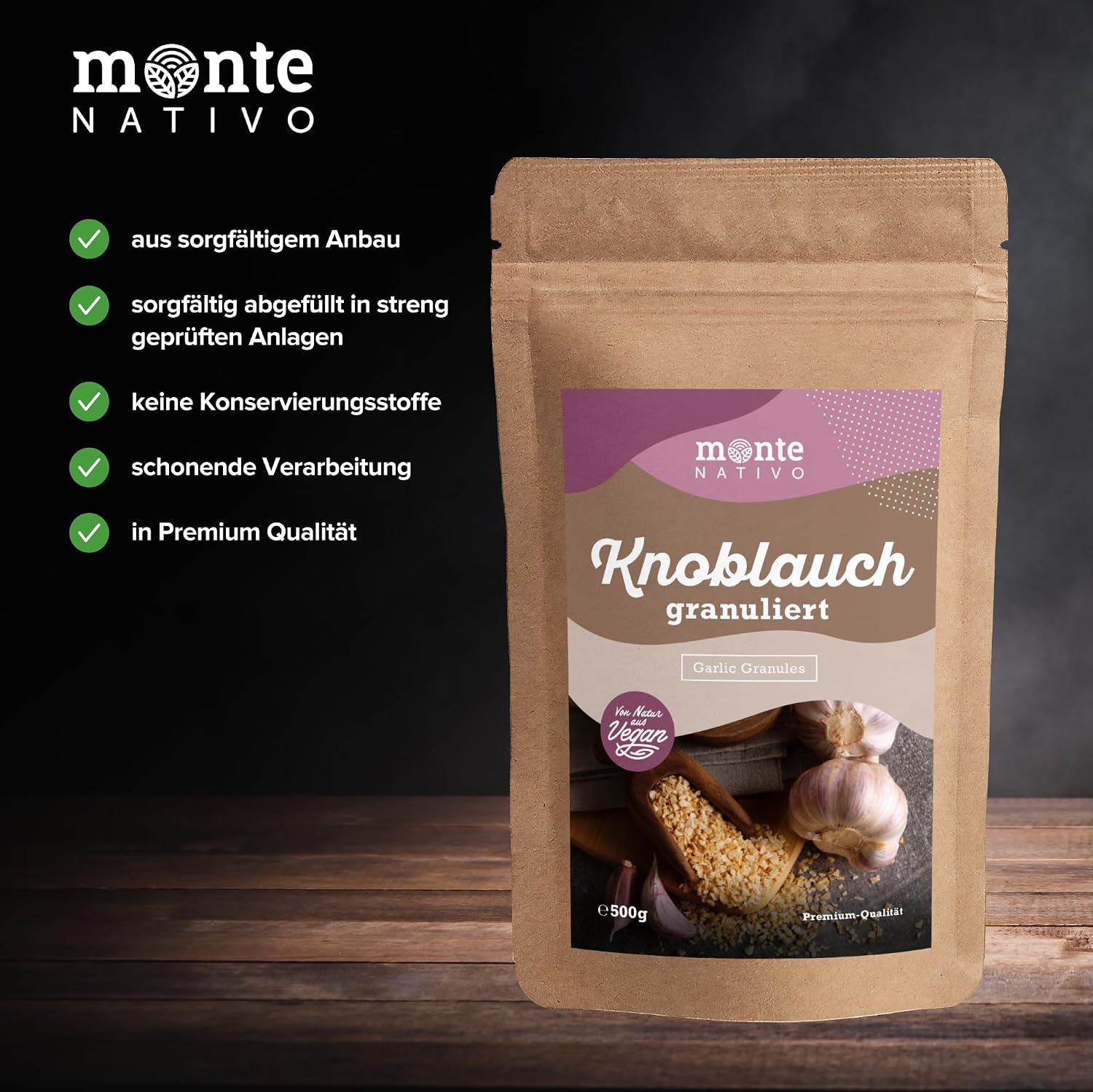 Detalle de Knoblauch Granulat Monte Nativo (500 g) – aromatisches Knoblauchpulver zum Kochen & Würzen