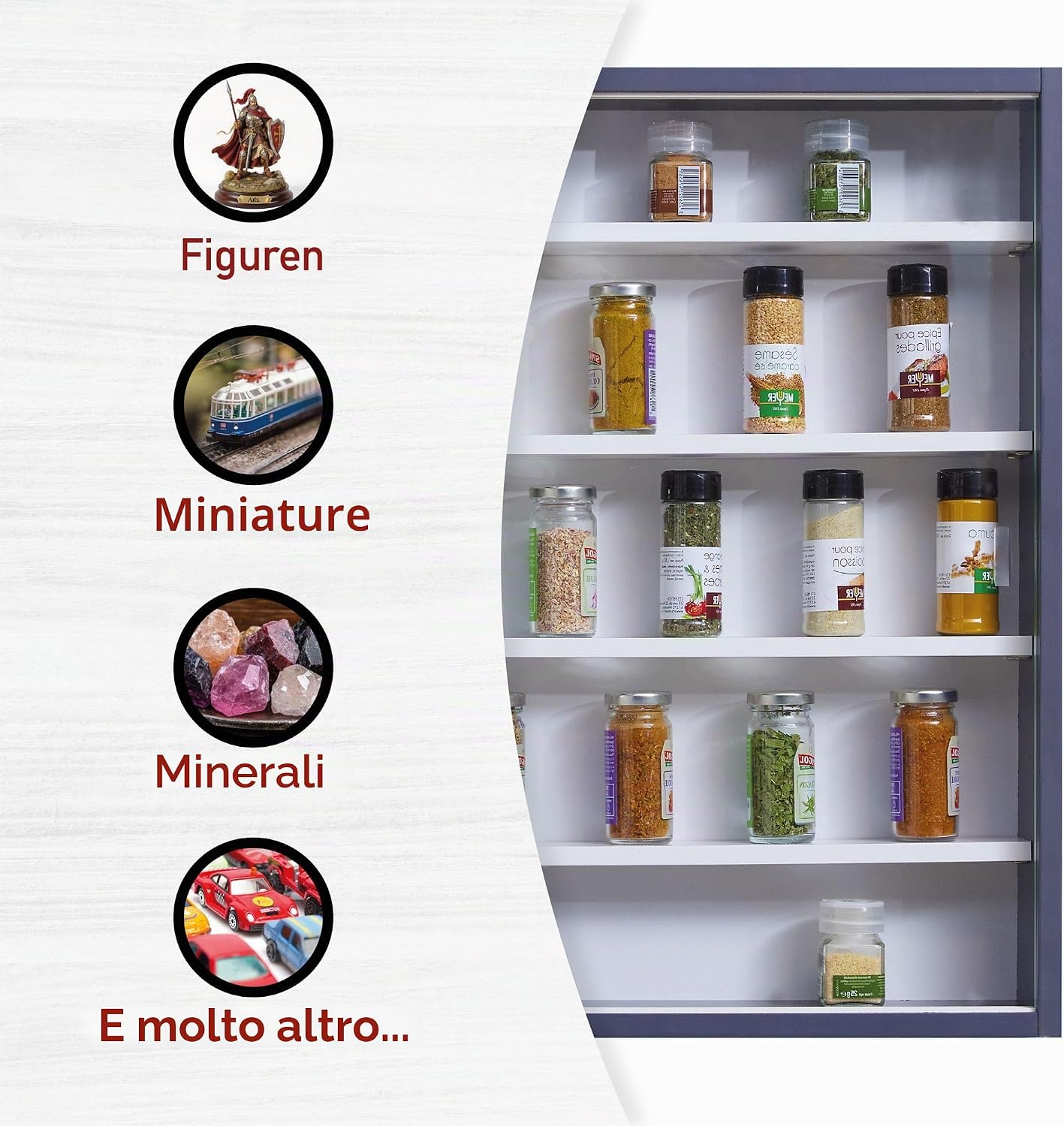 Thumbnail 3 de Inter Link Espositore da parete per oggetti da collezione – Armadio con 4 ripiani e 5 scomparti in MDF Grigio/Bianco (80x60x9,5 cm) Collecty Grigio