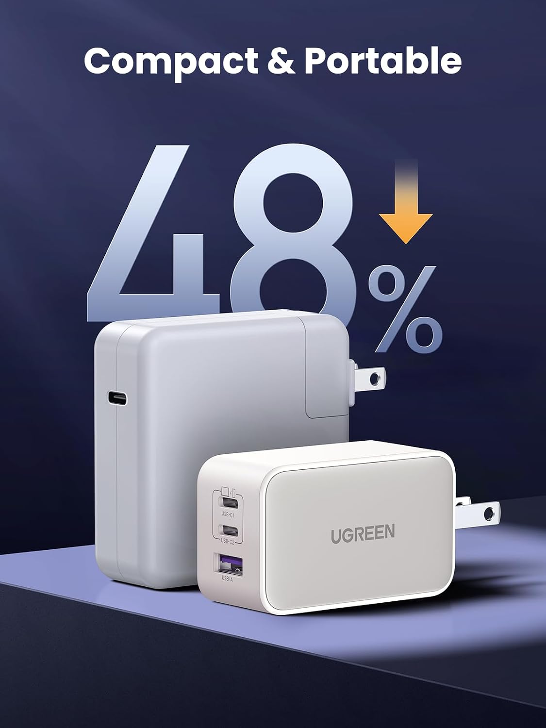 Detalle de UGREEN Nexode 65W USB-C Charger, 3-Port GaN Adapter with Foldable Plug