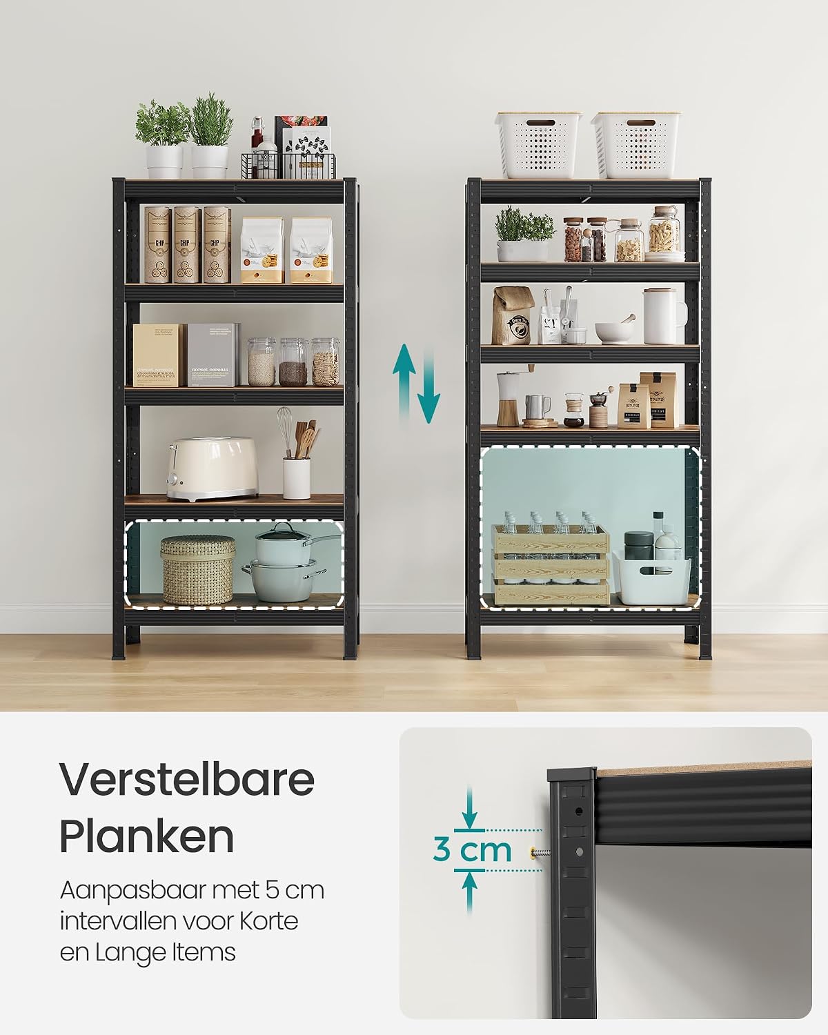 Detalle de SONGMICS COZORY GLR030B01 opbergrek, 5 verstelbare legplanken, 650 kg