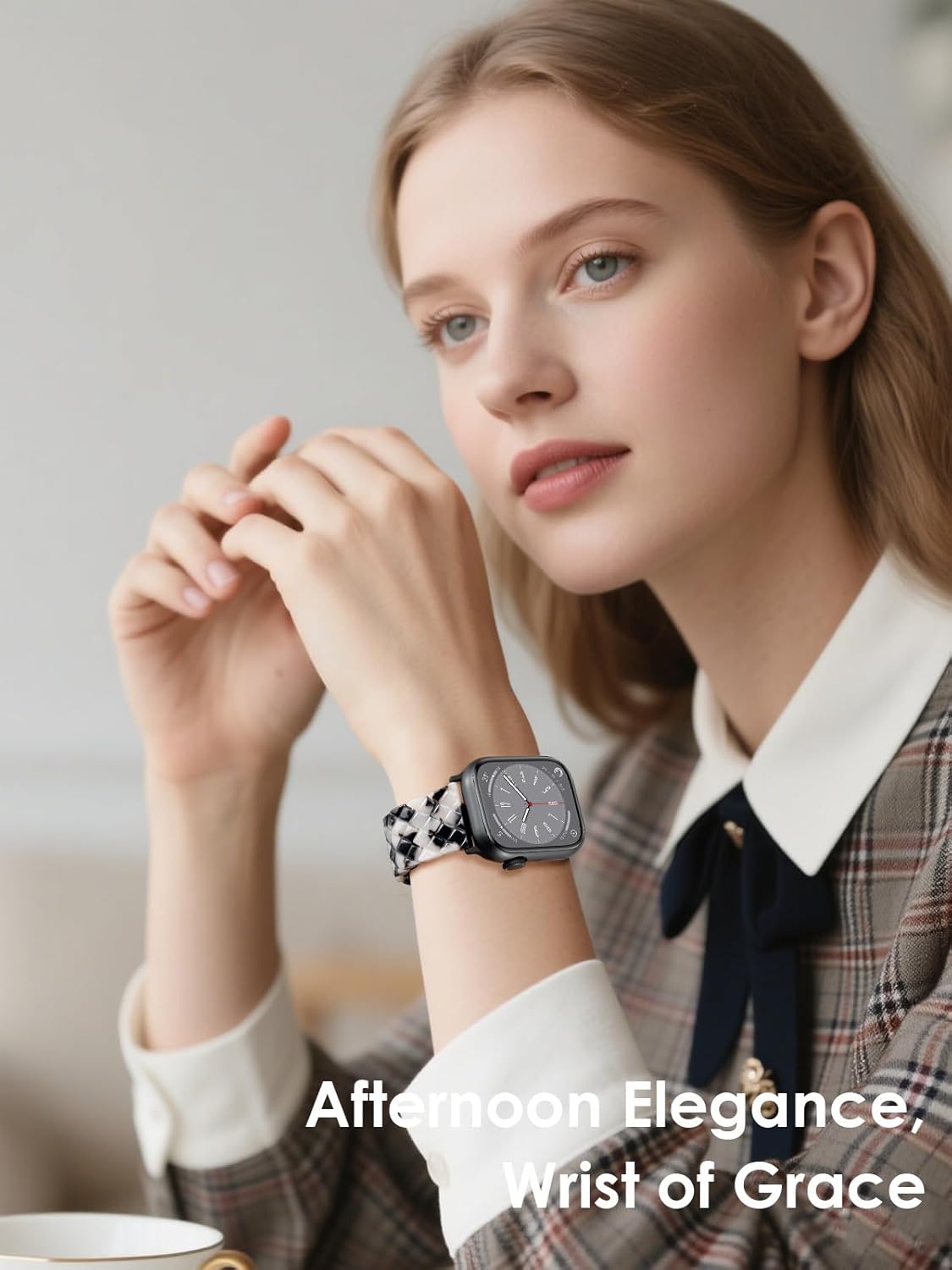 Detalle de V.R.HOPE Harz Armband für Apple Watch – Damen, 38–49 mm, Schwarz Blumen, Schlangenhaut