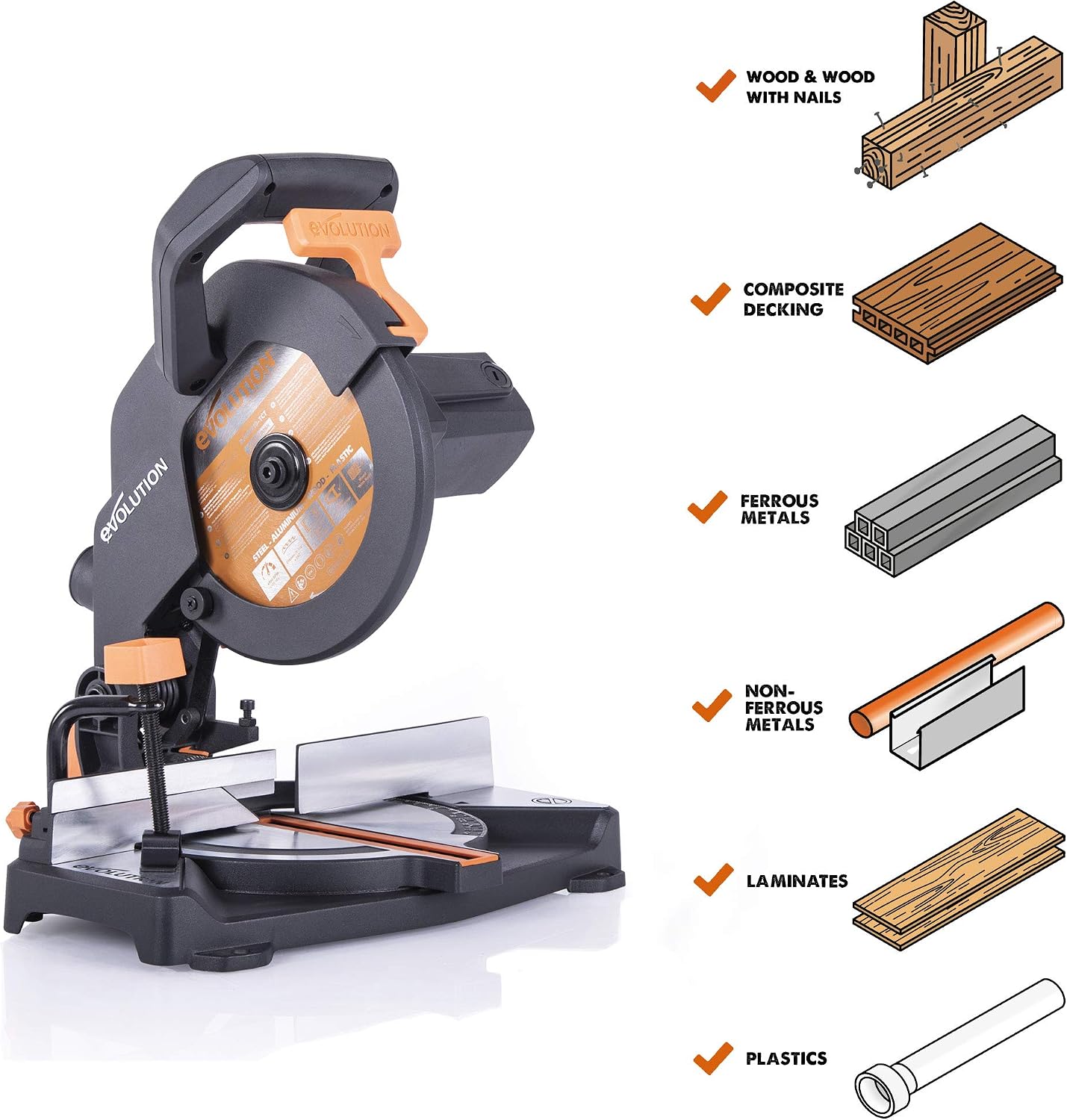 Detalle 2 de Evolution Power Tools R210CMS Compound Miter Saw with Multi-Material Cutting Blade (210mm, 1200W)