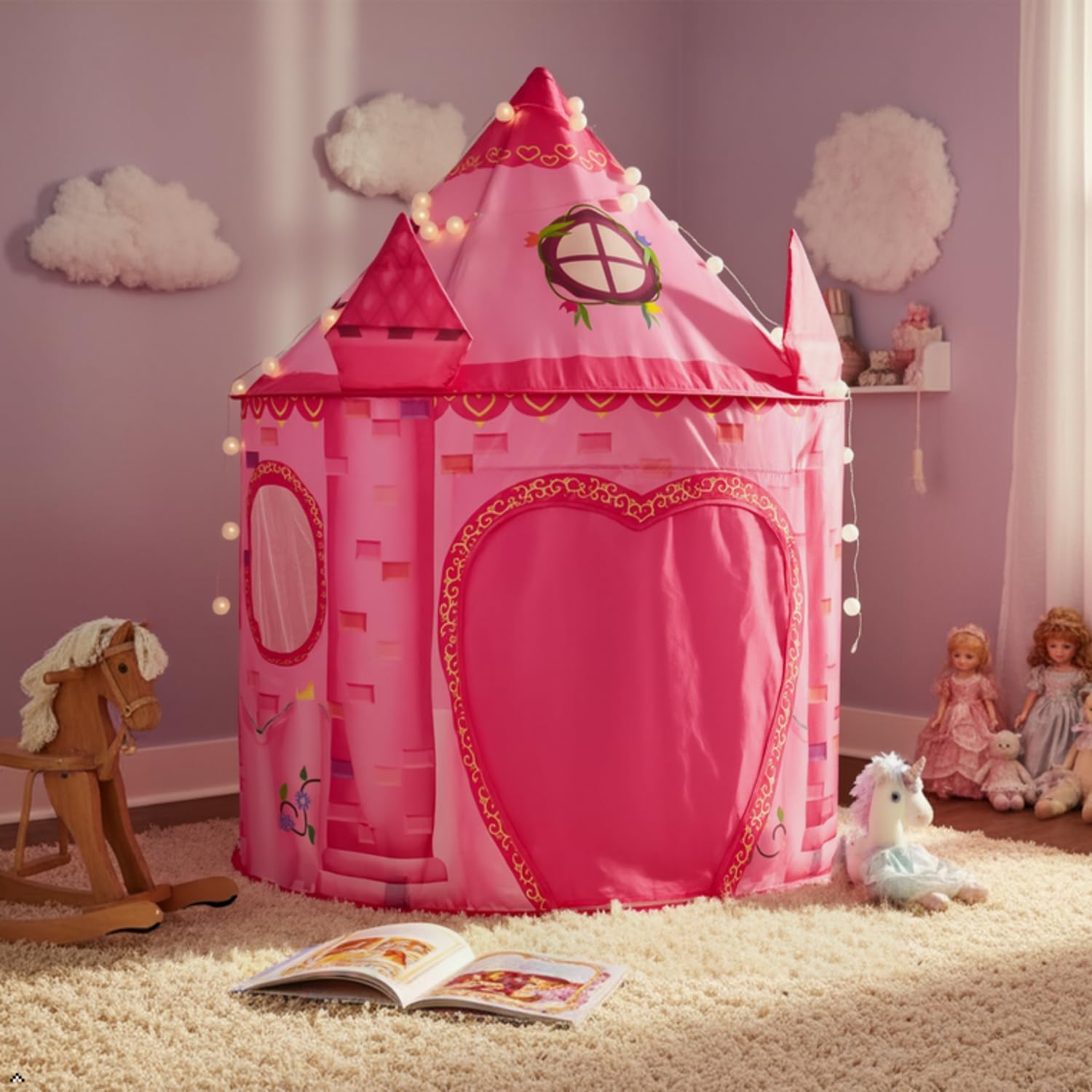 Detalle de Benebomo Tente Enfant — Tente Château Rose, Maison de Jeu d’intérieur pliable