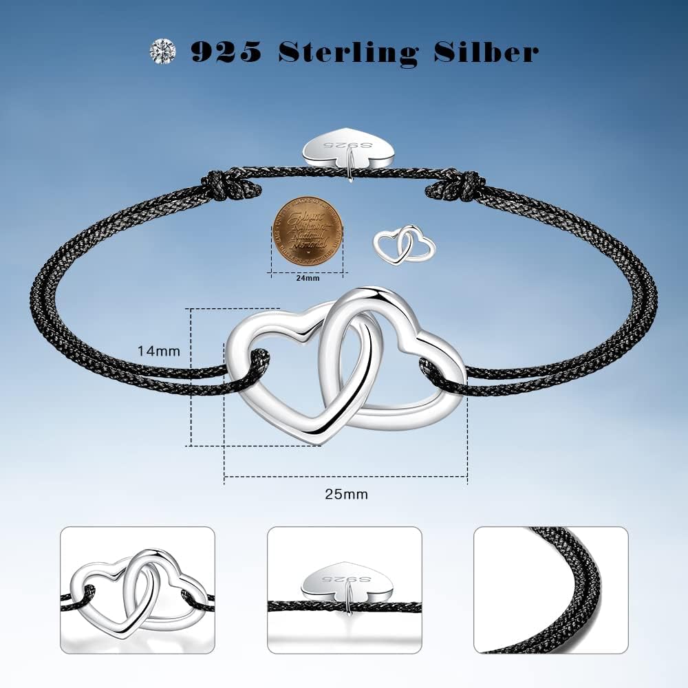 Detalle de Viwind Damen Armband 925 Sterling Silber – Liebe, verstellbar, handgeknüpft