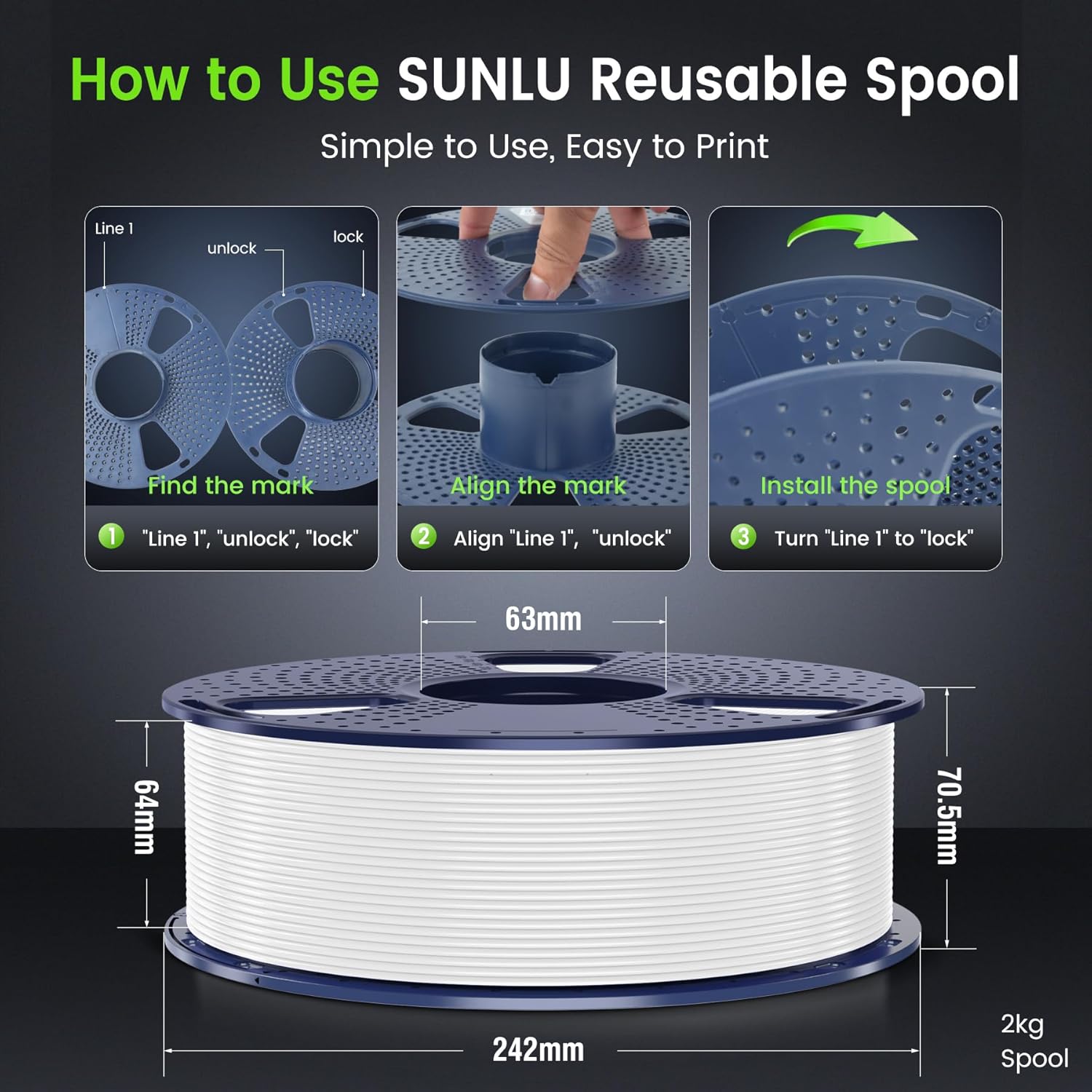 Thumbnail 6 de SUNLU PLA 3D Printer Filament 1.75mm (White), 1kg Spool, Dimensional Accuracy ±0.02mm