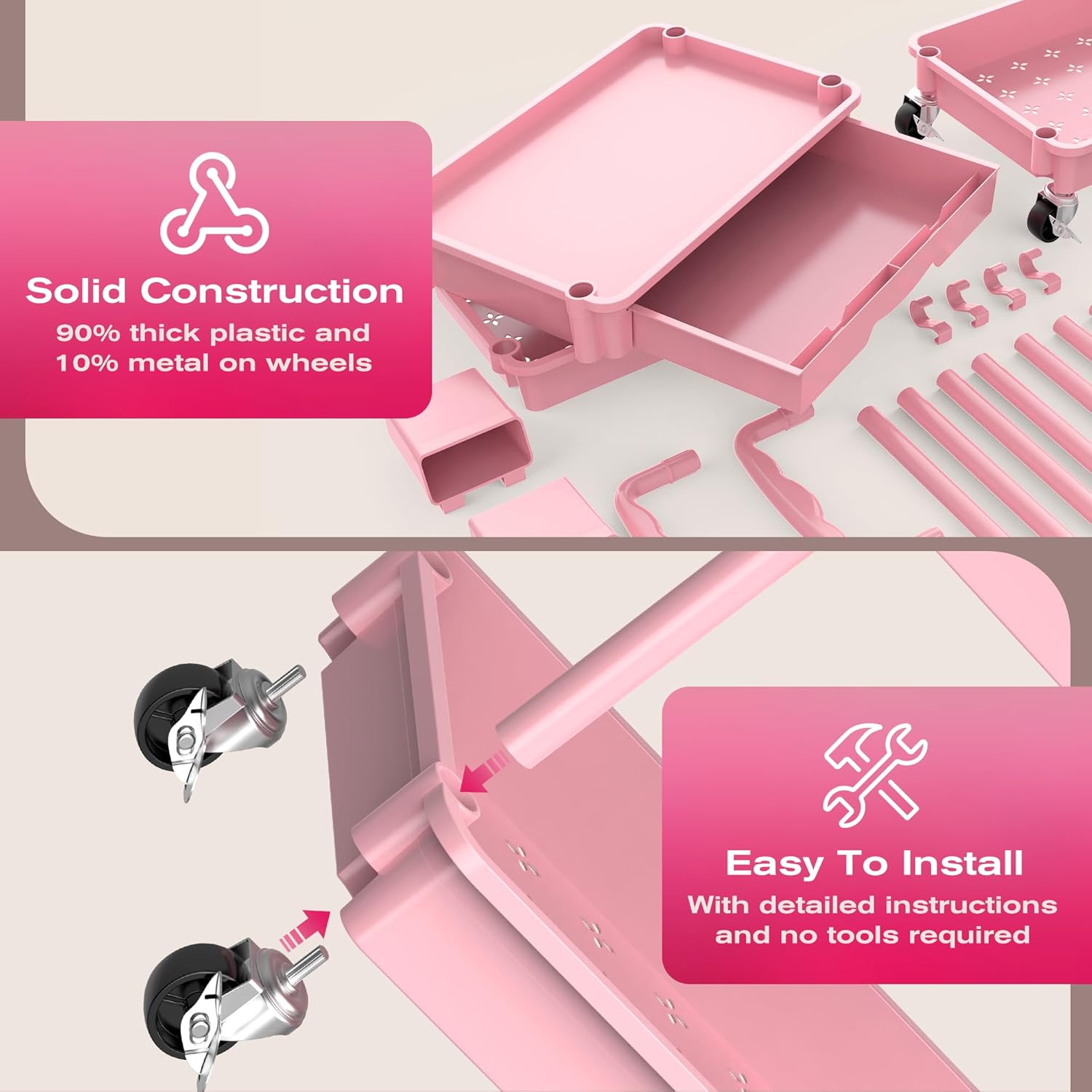 Thumbnail 3 de Goovilla Rolling Makeup Organizer Cart with Removable Drawer (3-Tier, Lockable Wheels)