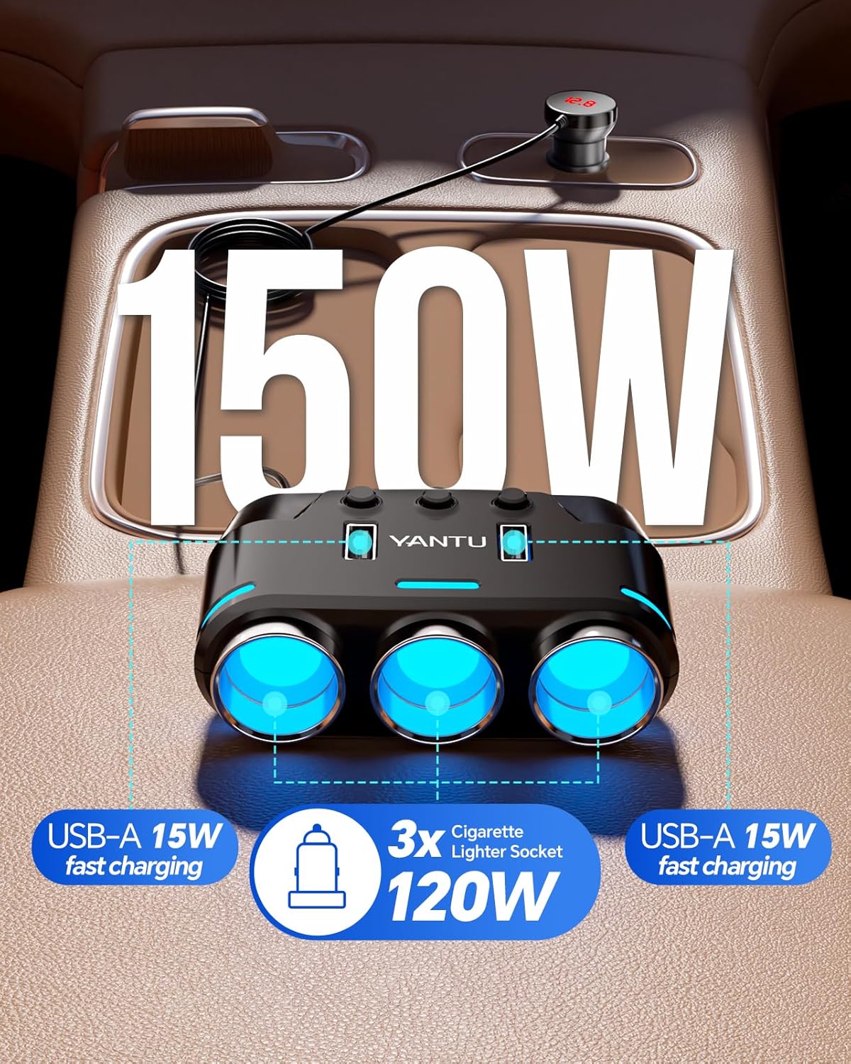Thumbnail 3 de YANTU 150W car cigarette lighter splitter with USB ⚡