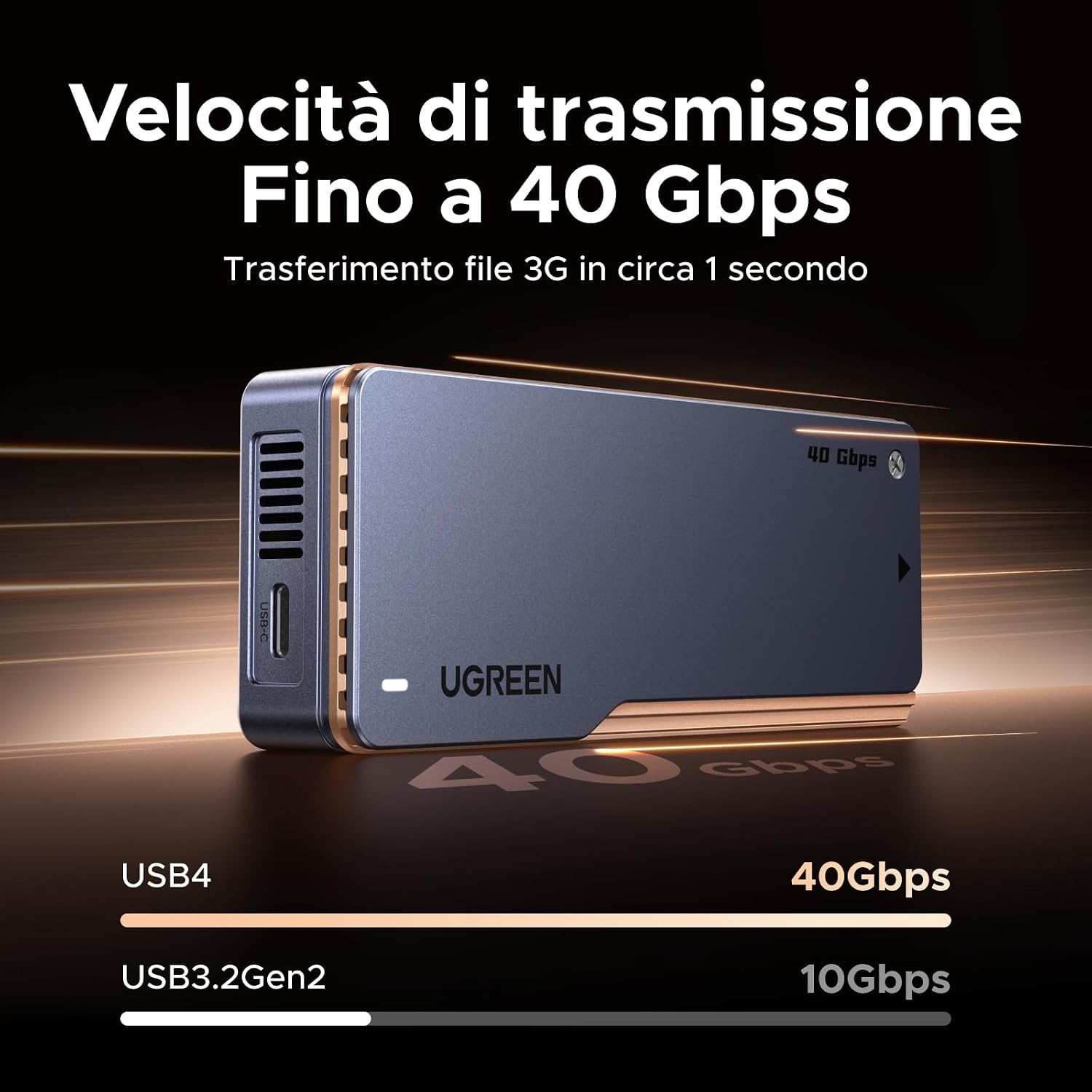 Detalle de UGREEN Case Esterno SSD NVMe M.2 2280 USB 4 con Dissipazione in Alluminio e Doppio Chip JHL7440
