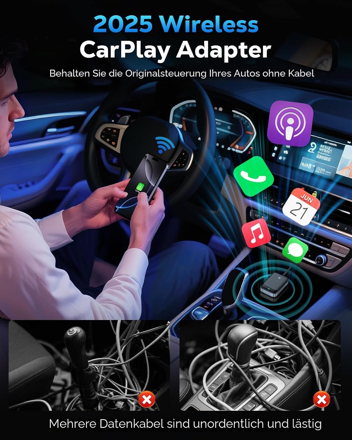 Detalle de MoKo CarPlay Wireless Adapter für Apple iPhone – kabellos aus kabelgebundenem CarPlay nutzen