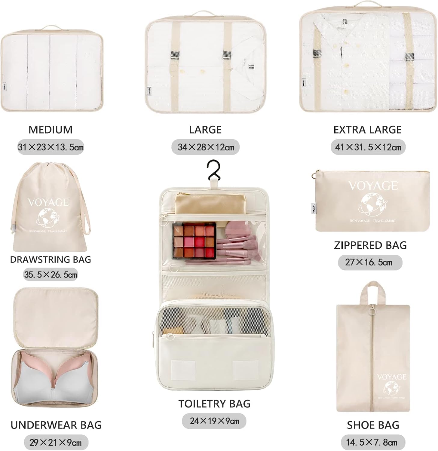 Thumbnail 3 de MURISE Packing Cubes 8 pièces (6 tailles incluses) — organisateur de valise pour voyages et vacances