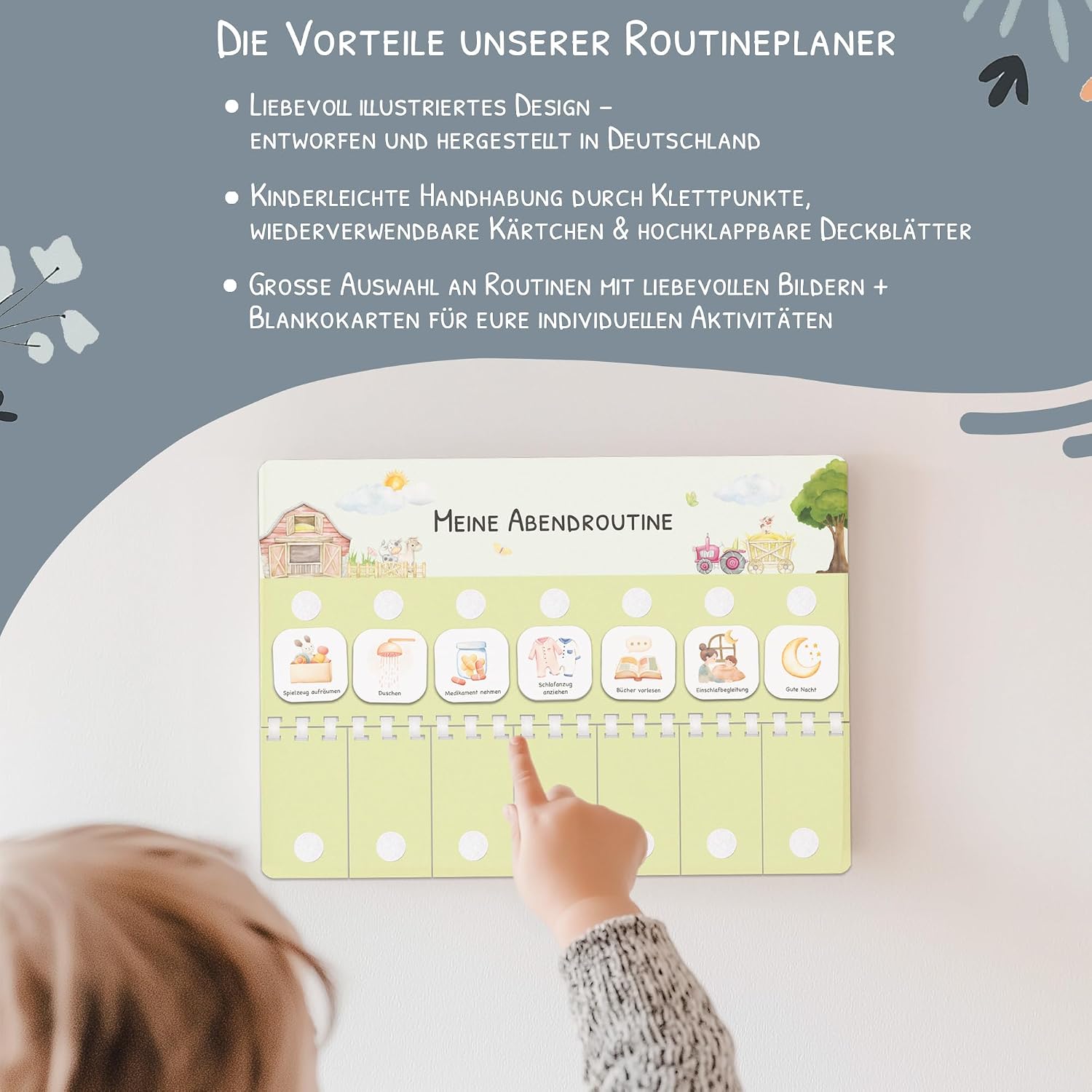 Detalle de Routine Planer Kinder für Morgen- und Abendroutine – Montessori Planer mit 105 Symbolkarten