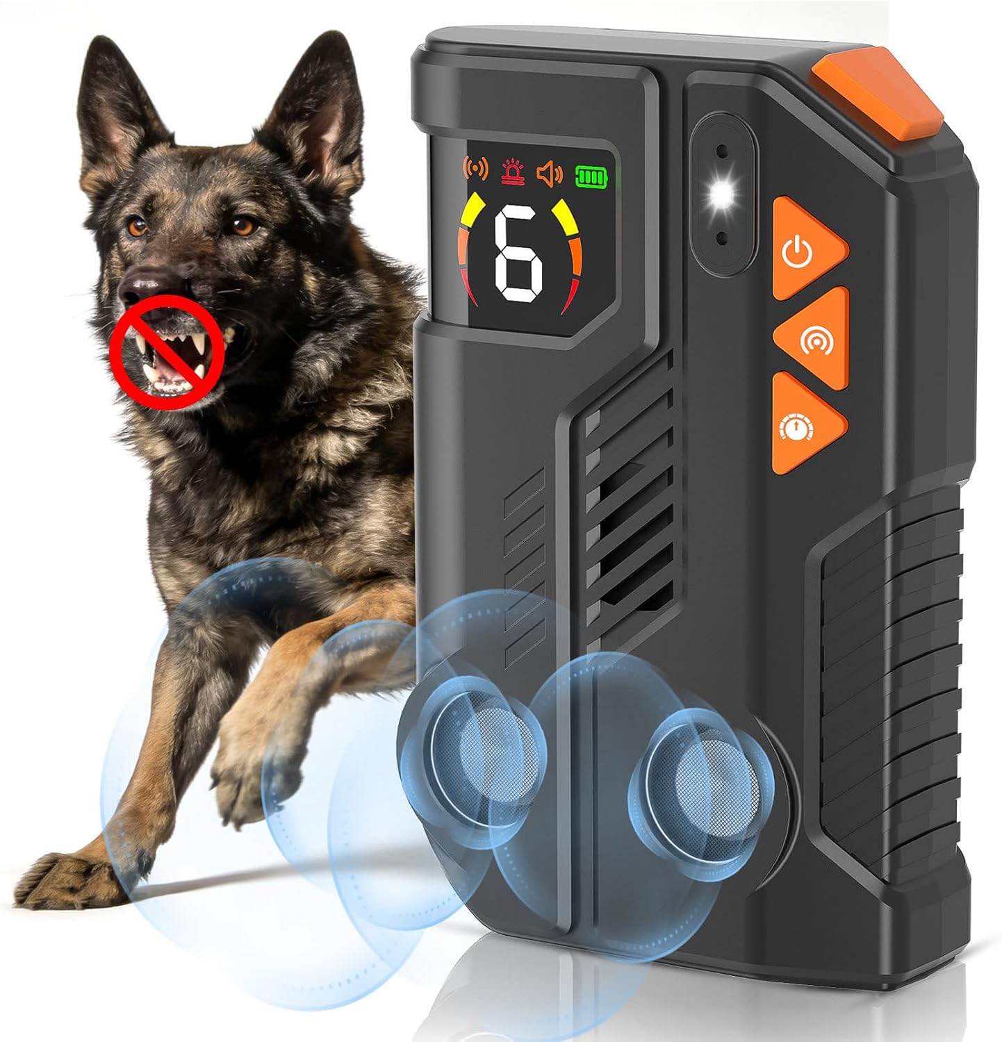 Anti Aboiement Chien Ultrason Puissant AI — 2 Émetteurs, 6 Sensibilités, 3 Intensités, IPX6, Rechargeable