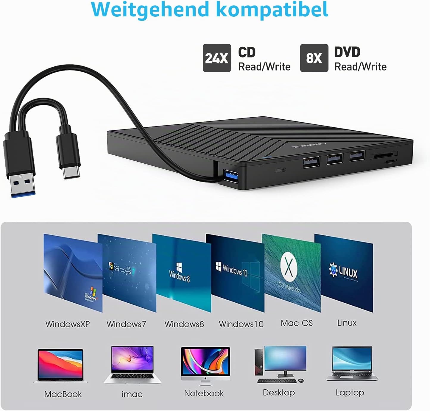 Thumbnail 4 de ORIGBELIE Externes DVD Laufwerk USB 3.0 💽