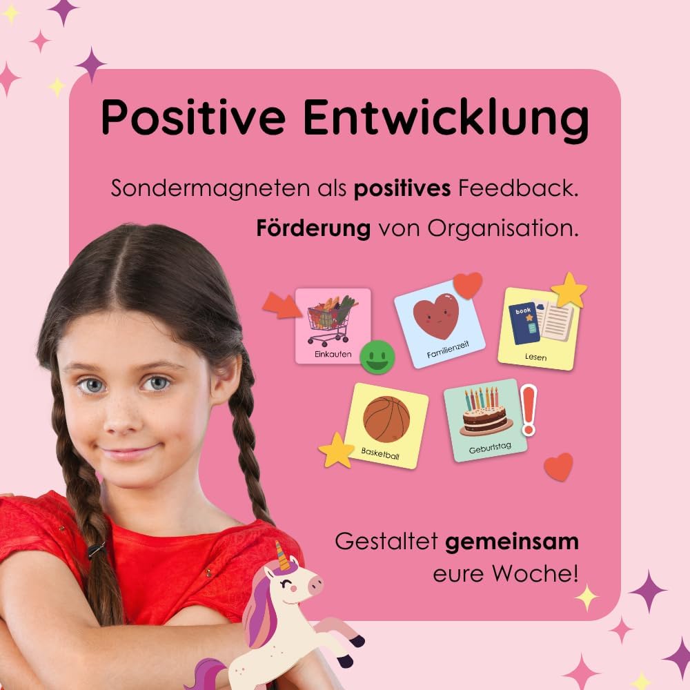 Rabano Art Wochenplaner für Kinder mit 200 Magneten – abwischbare Magnettafel „Einhorn“