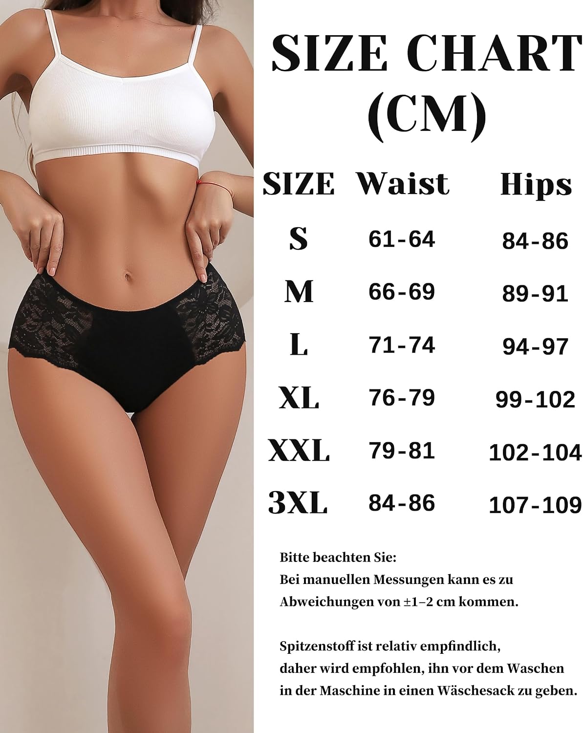 Detalle 2 de Sth Big High-Waist Unterhosen Damen mit Spitze – bequemer Brazilian Slip, atmungsaktiv (Mehrpack)