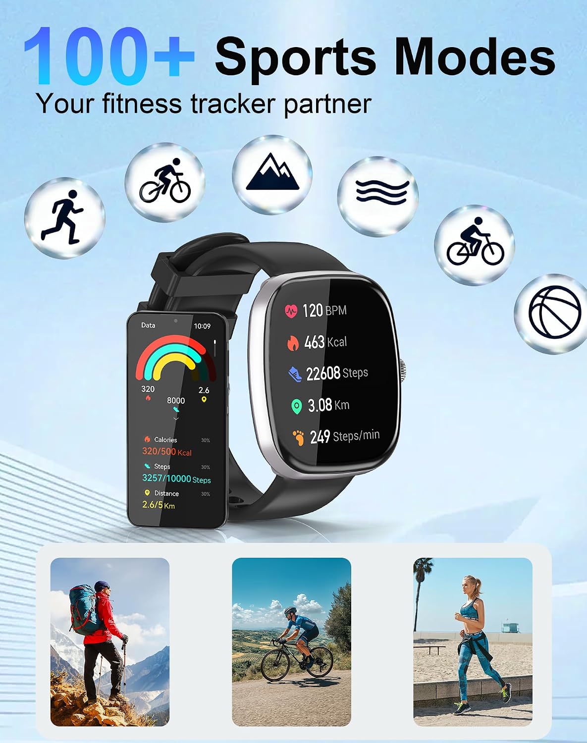Detalle 2 de Aputeta 1.85-Inch Fitness Smartwatch with Bluetooth Calling, 120 Sports Modes