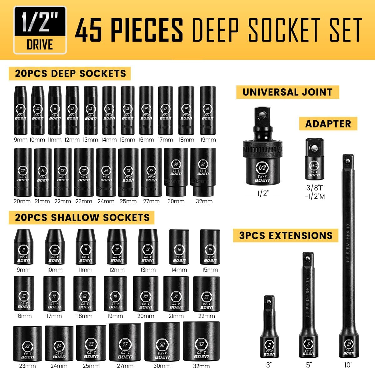 Detalle 2 de boen 45PCS Socket Set 1/2" Drive ⚙