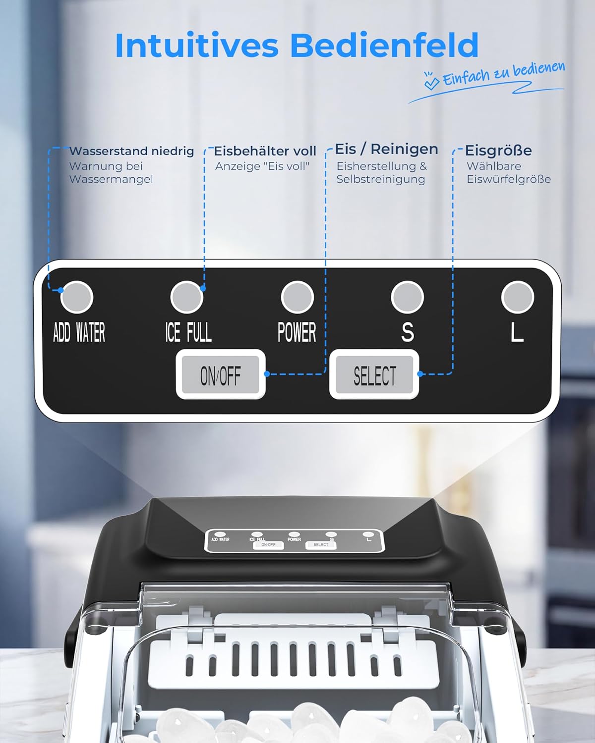 Thumbnail 4 de WELLENT Eiswürfelmaschine Klein – Ice Maker mit Selbstreinigung & 2 Größen (8 Würfel in 6 Min)