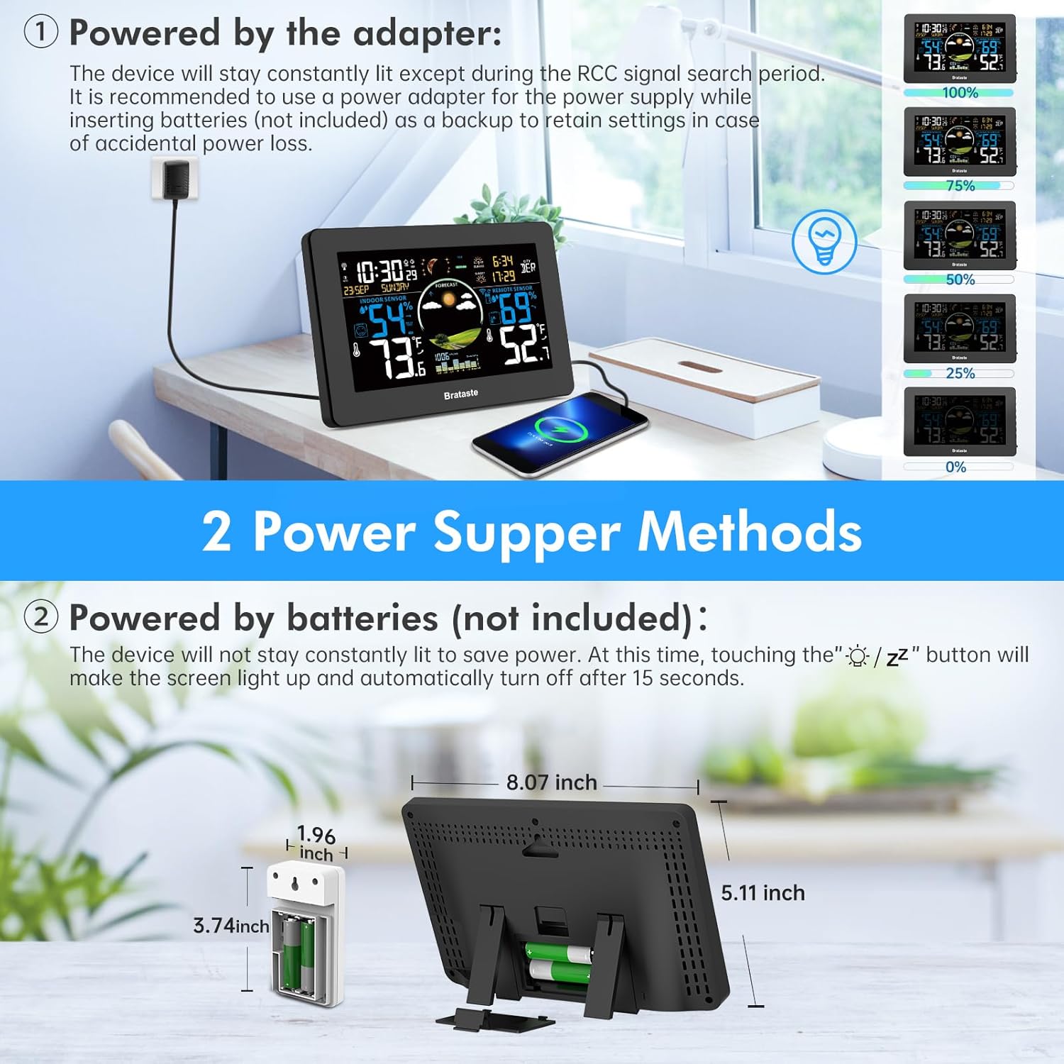Thumbnail 4 de Weather Station Wireless Indoor Outdoor 7.5'' Display 🌤