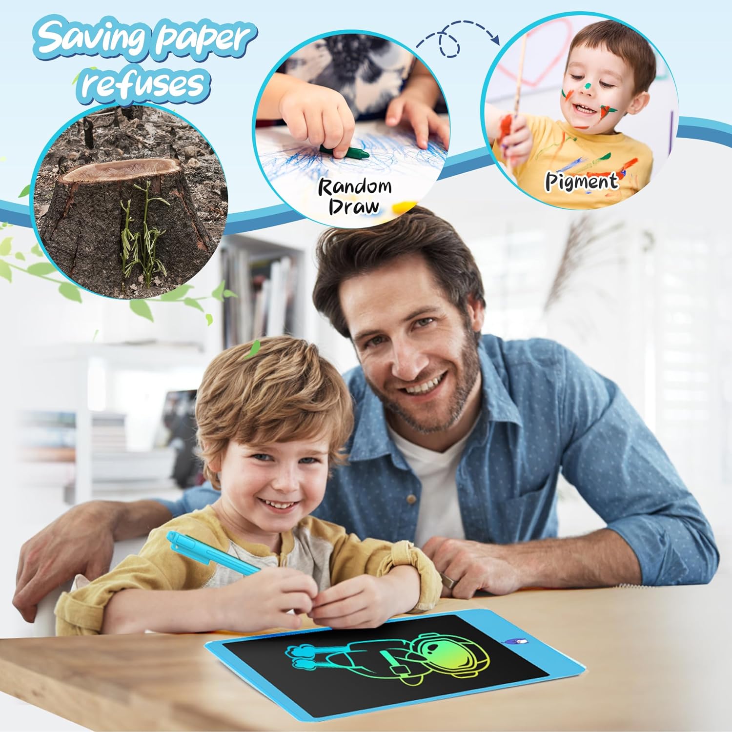 Detalle 2 de LEYAOYAO Tavoletta Grafica per Bambini 13'' a Doppia Penna - Blu