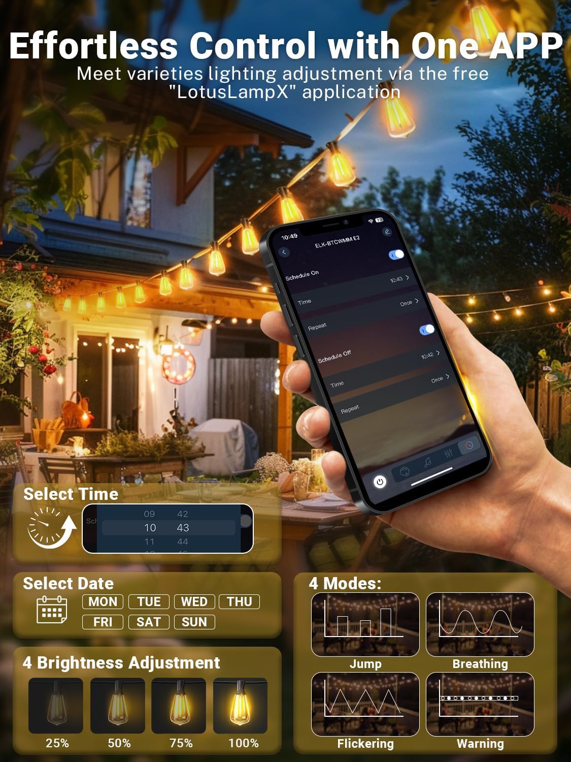 Thumbnail 1 de DREAMLAND ST38 100 ft Smart LED String Lights, Warm White, App and Remote Control