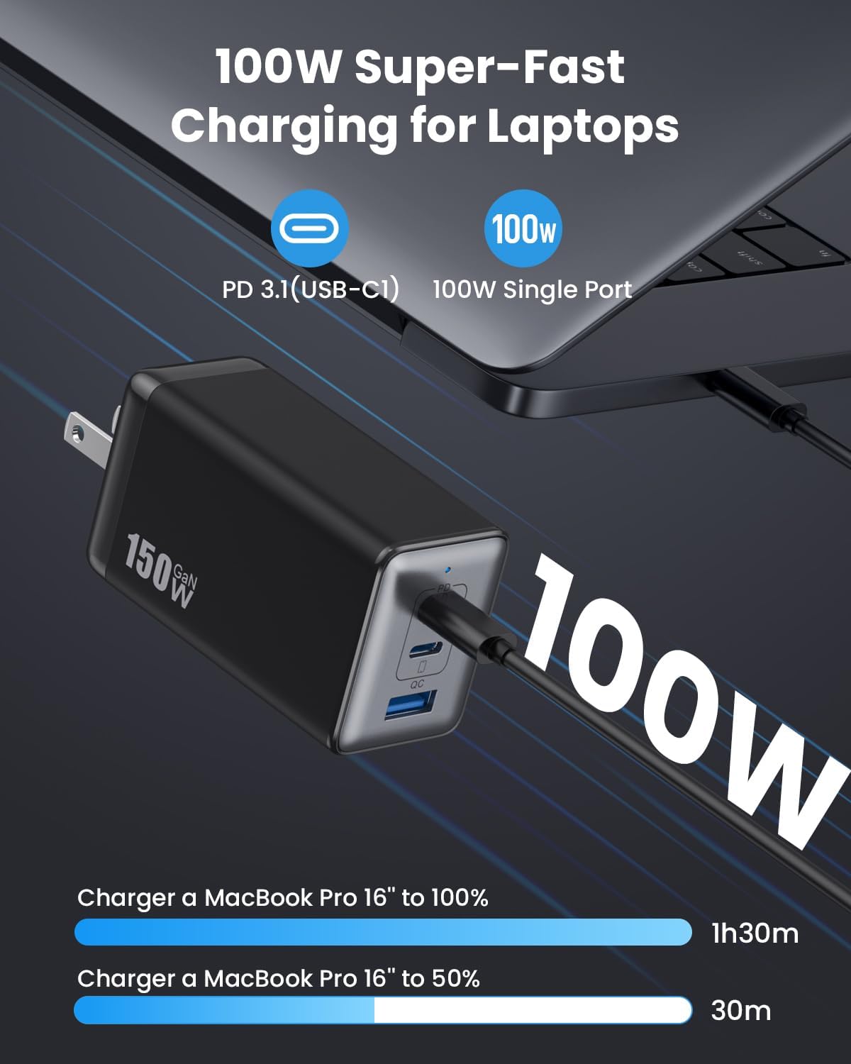 Detalle de 150W USB C Charger Block 100W PD Fast Charger
