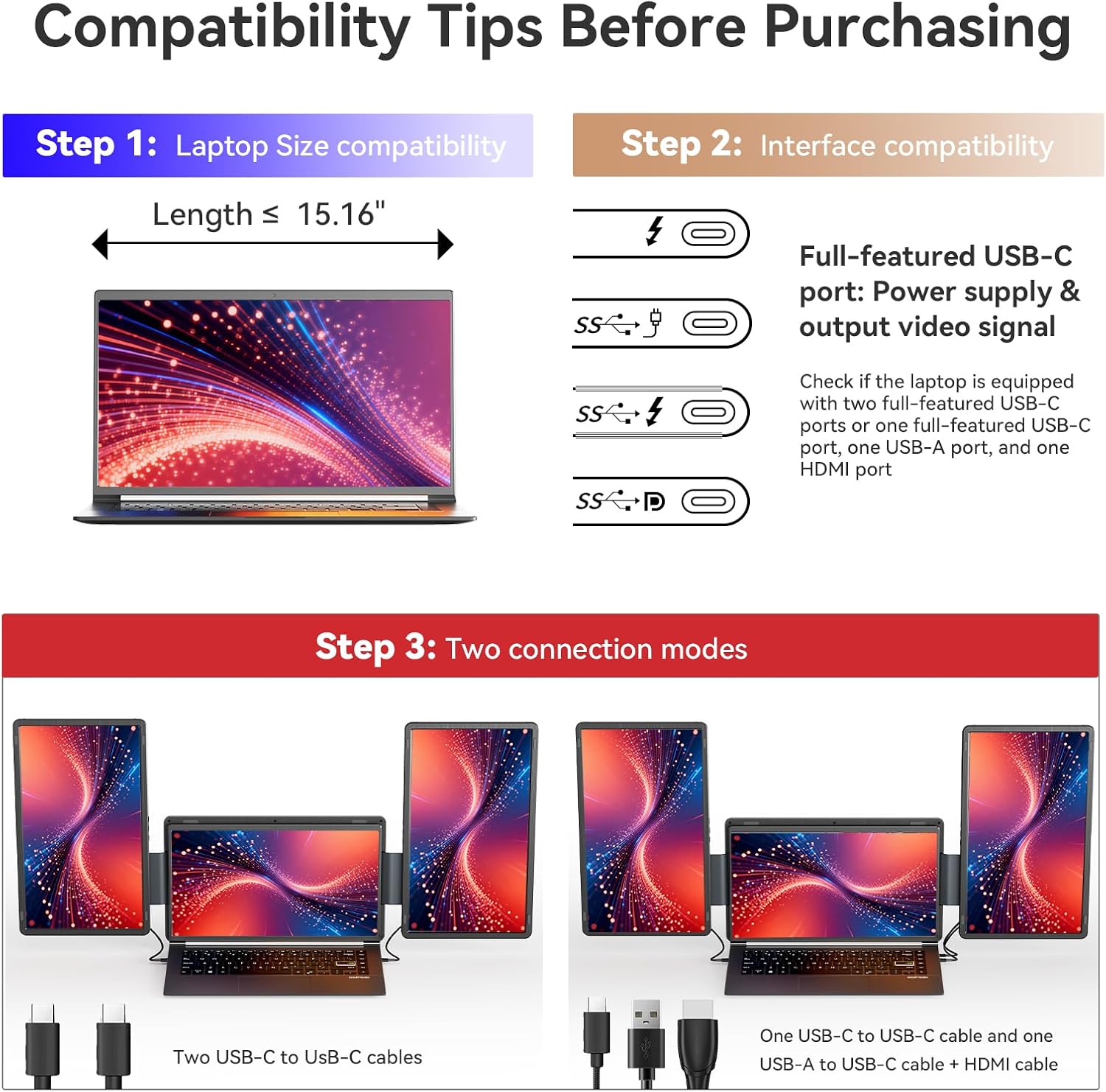 Thumbnail 1 de LXU Laptop Screen Extender (16-inch, 1200P, 16:10) Triple Portable Monitor for 12–16.5" Laptops