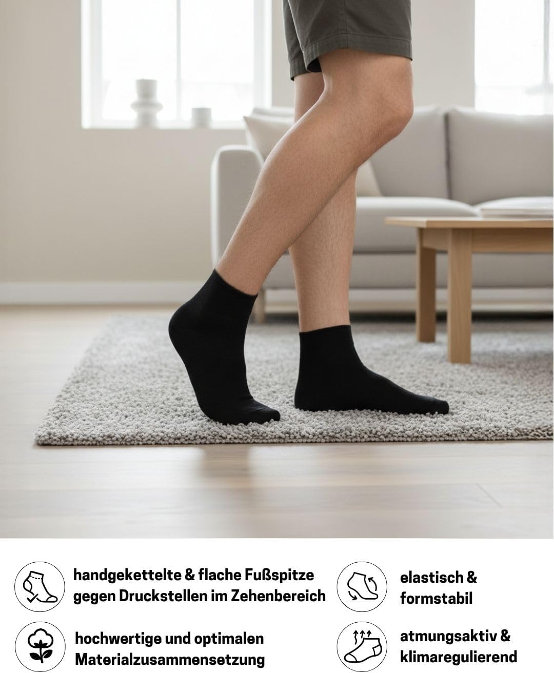 Detalle de sockenkauf24 10 Paar kurze Diabetikersocken Quarter – ohne Gummibund, nahtfrei, venenerfreundlich
