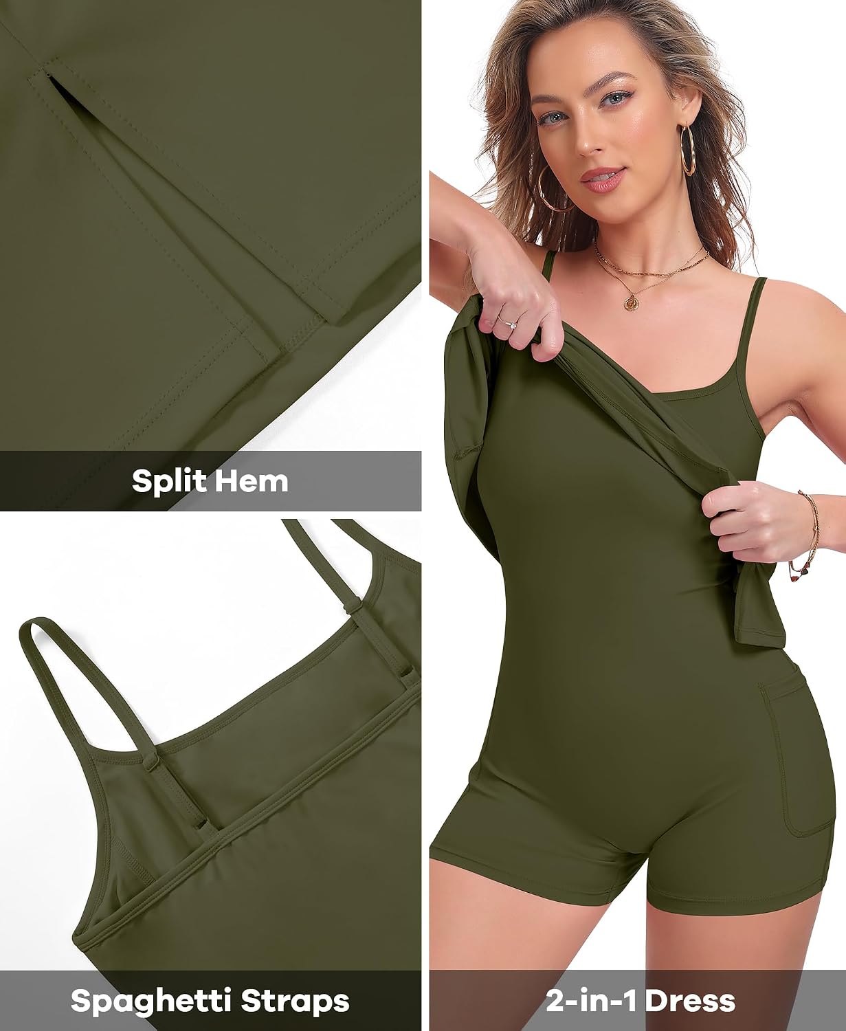 Detalle 2 de JoyGirl Women’s Tennis Dress with Built-In Shorts, Pockets and Side Slit