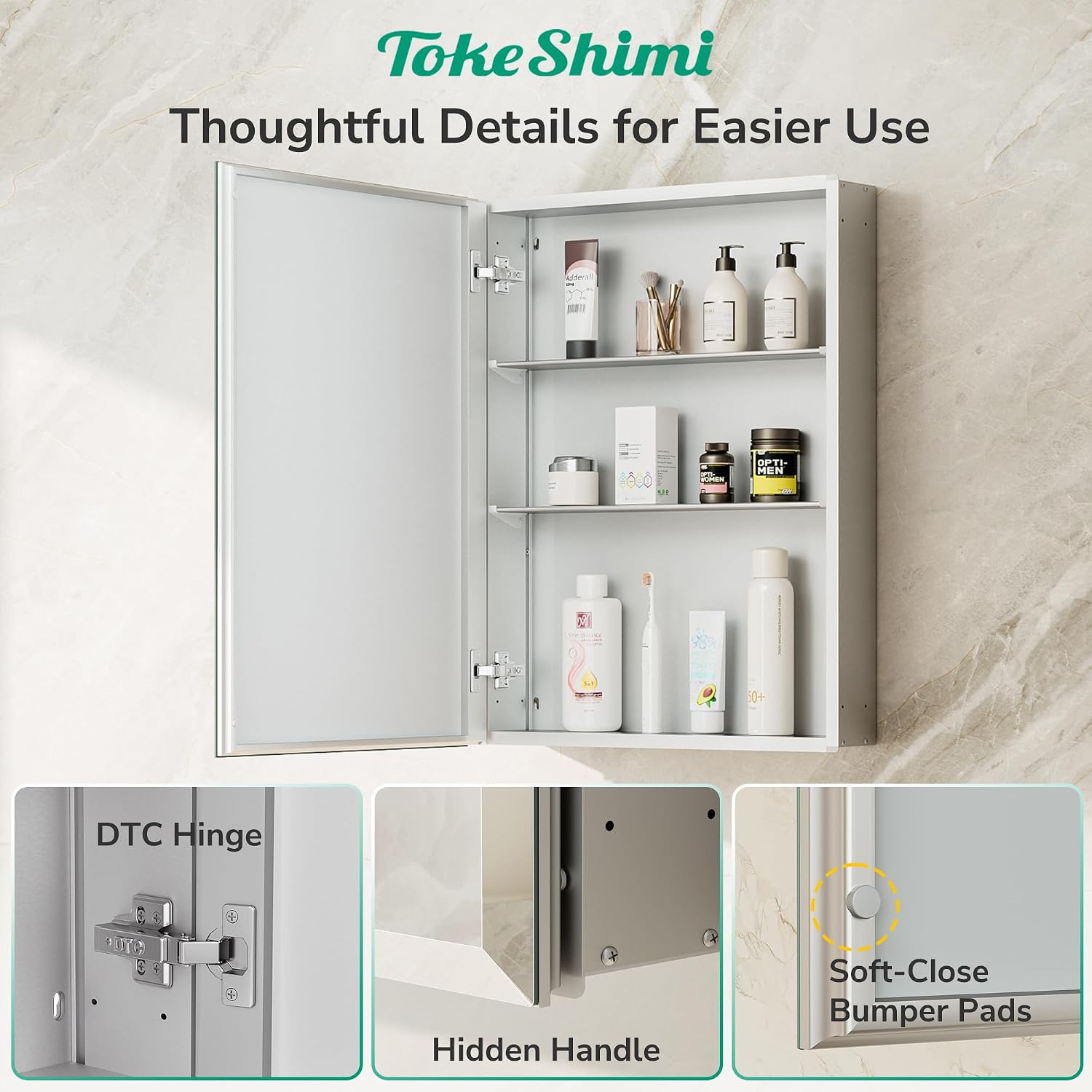 Detalle de TokeShimi 14 x 18 Recessed Medicine Cabinet with Mirror