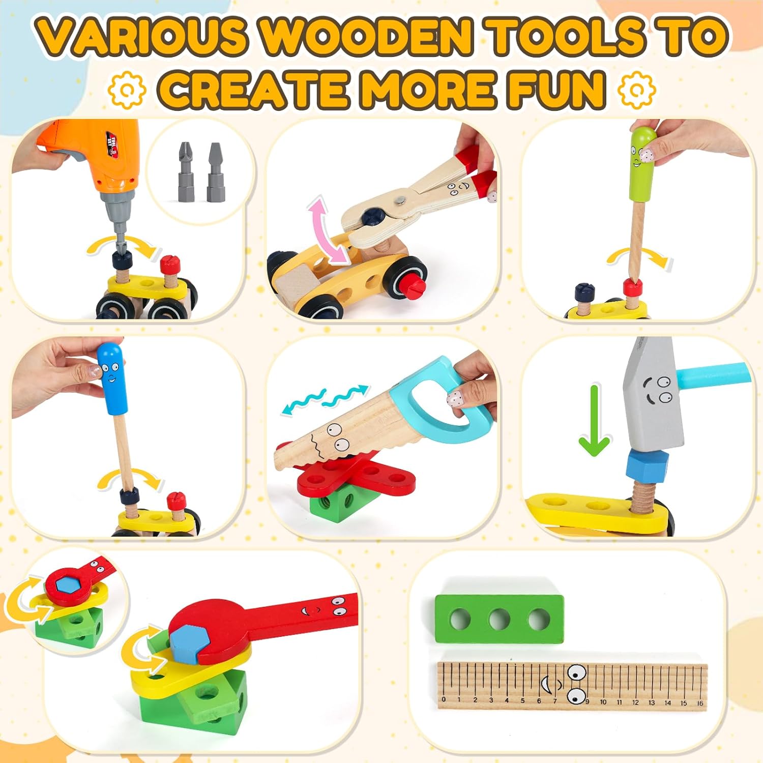 Thumbnail 3 de Werkzeugkoffer Kinder Werkzeug – Montessori Spielzeug ab 3 Jahre, 44 Teile aus Holz
