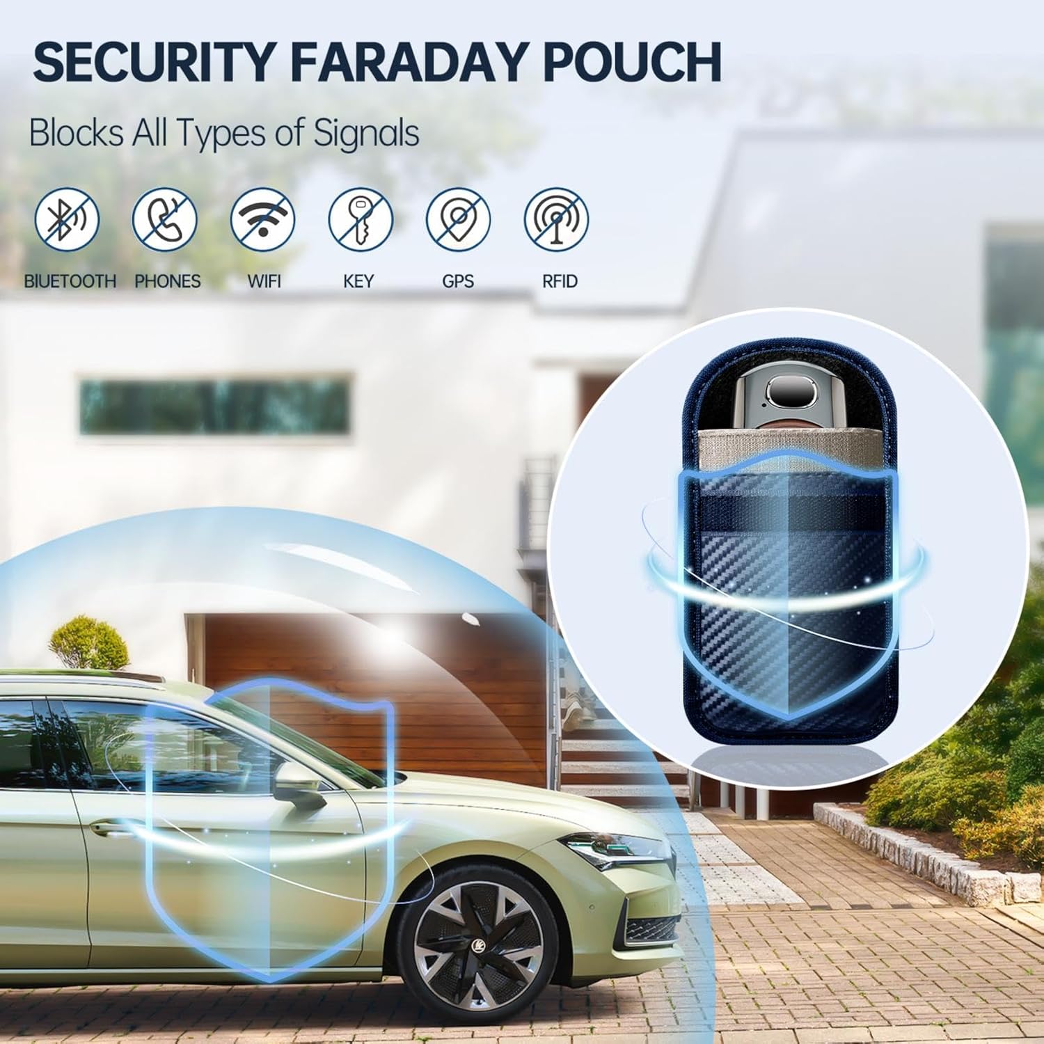 Detalle 2 de Caslord Keyless Go Schutz Autoschlüssel – 2er Set Faraday-Taschen aus Leder mit RFID-Blocker