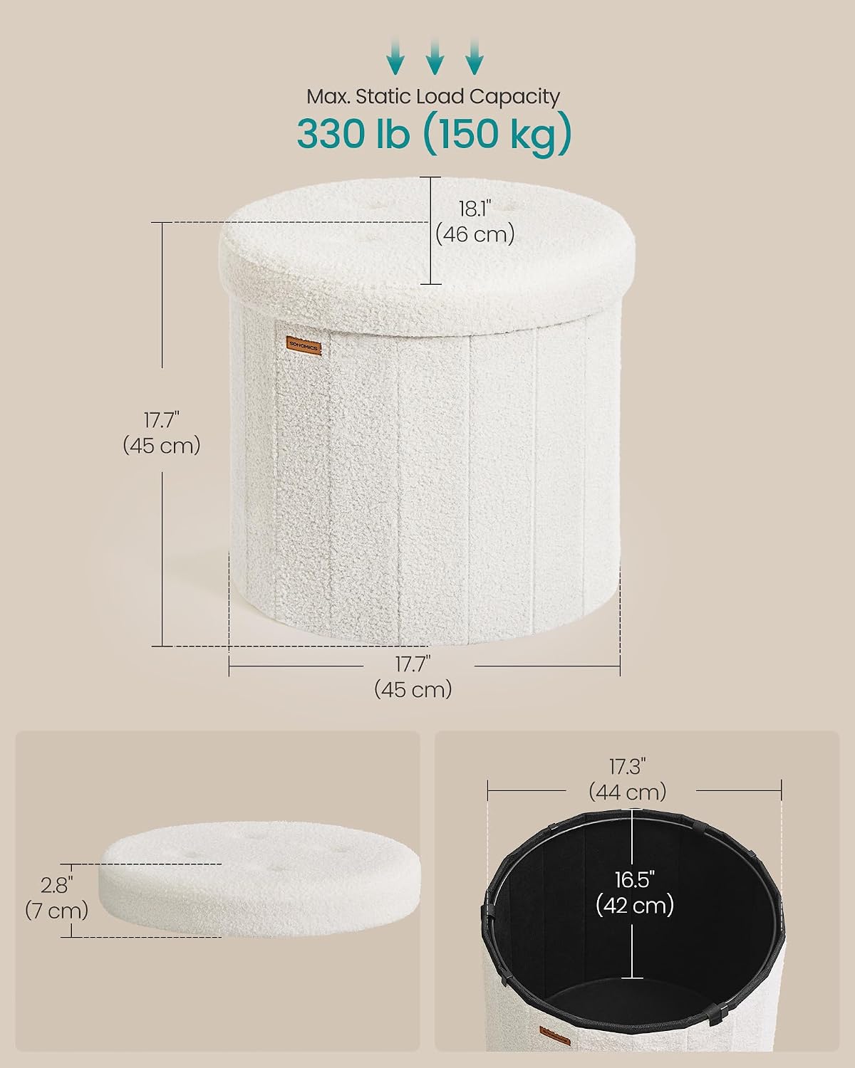 Detalle de SONGMICS Storage Ottoman Teddy Fleece