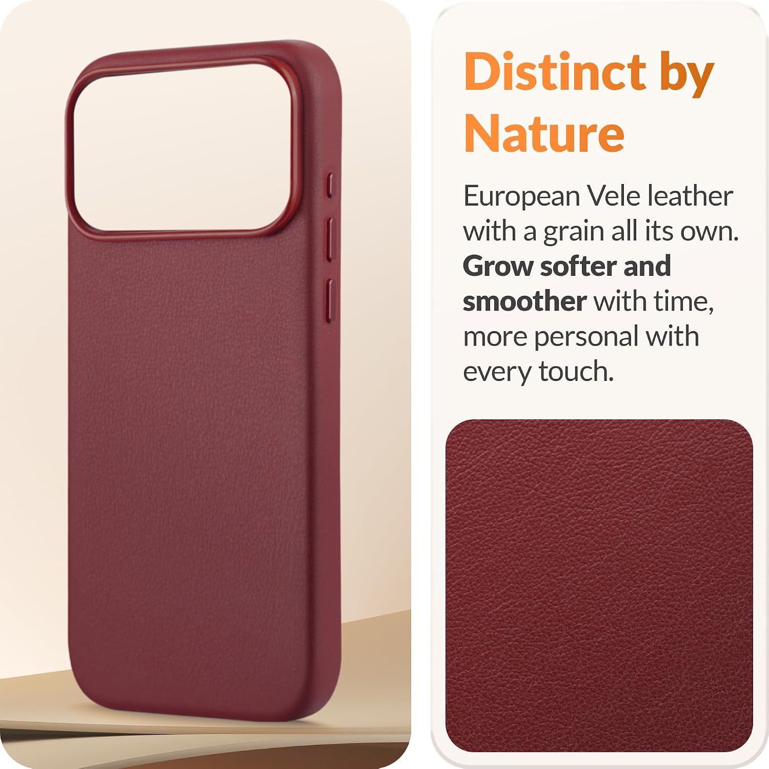 Detalle de LONLI C-RED-18PM Classic Leather Case for iPhone 18 Pro Max, Red, MagSafe