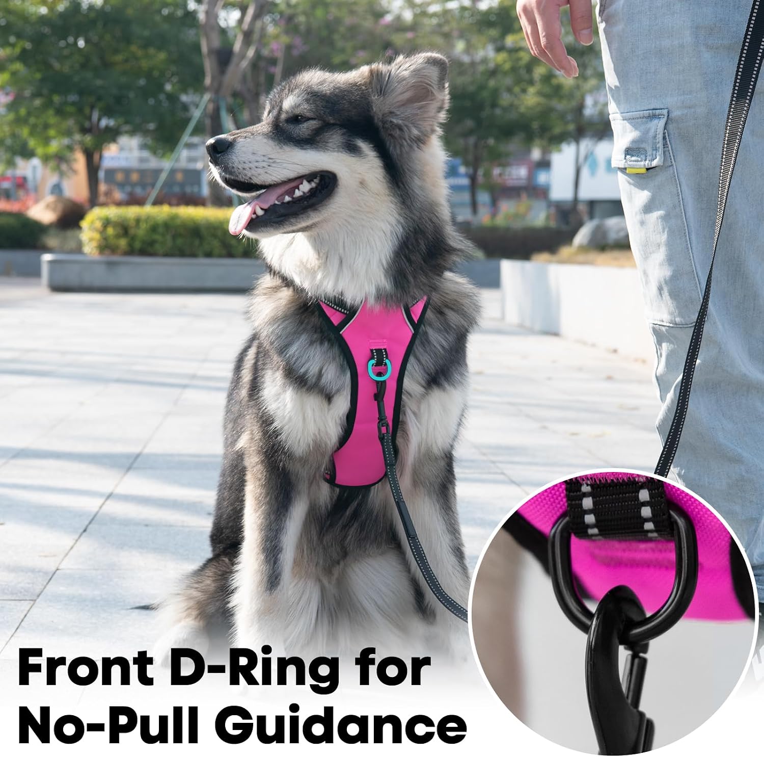 Thumbnail 2 de PoyPet No Pull Dog Harness – Reflective Vest with Dual Leash Attachments and Easy Control Handle (Hot Pink, Size M)