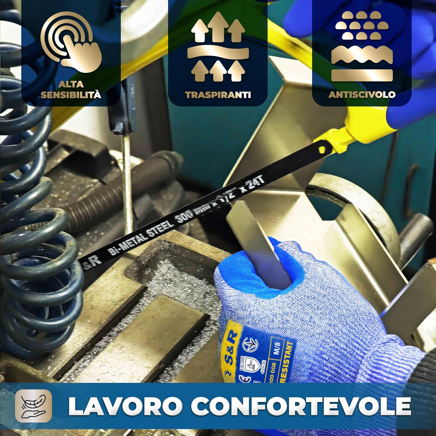 Thumbnail 5 de Guanti Antitaglio S&R: Tungsteno e Nitrile, Taglia 10 (Nivel 5) per Lavoro, Giardinaggio e Cucina