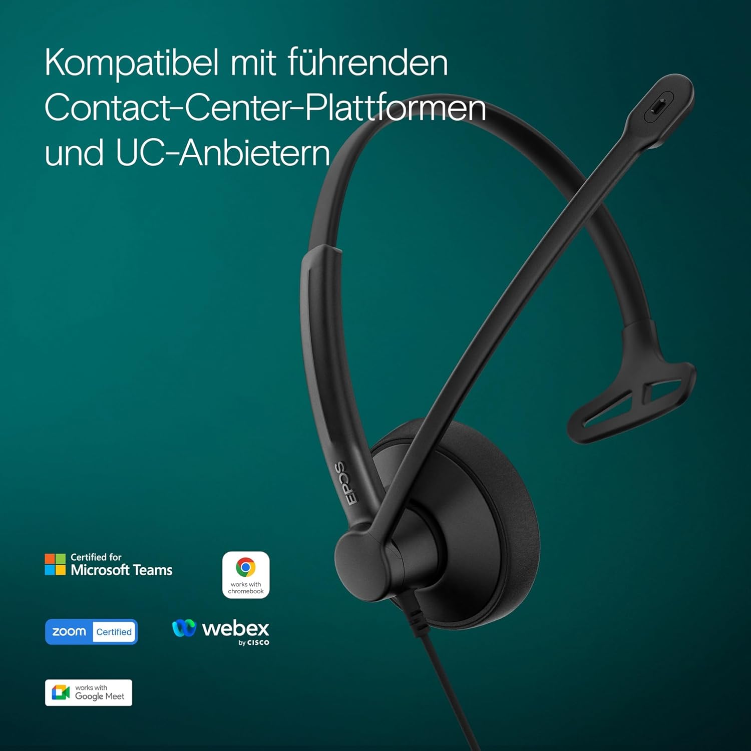 Thumbnail 4 de EPOS Impact 100 MS Mono-Headset mit Mikrofon – Microsoft Teams zertifiziert, USB‑C & USB‑A, Schwarz
