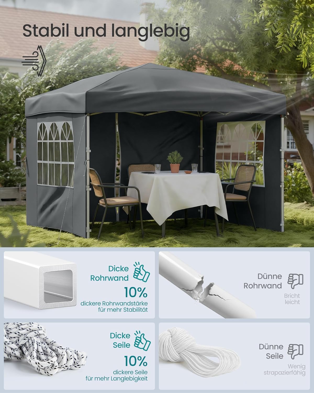 Detalle de SONGMICS Pavillon 3 x 3 m (GCT104GZ01) mit Seitenwänden – faltbar & transportabel, dunkelgrau