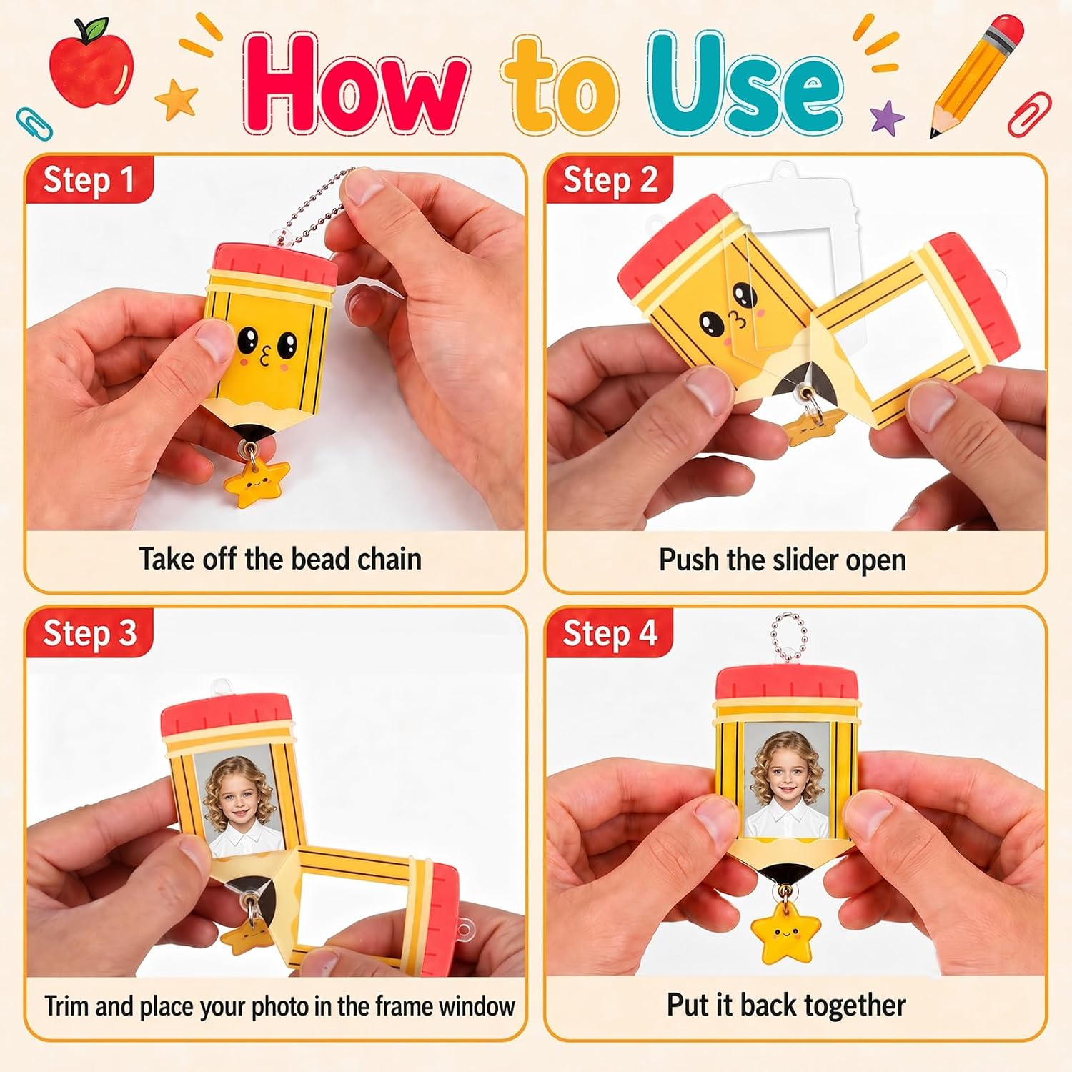 Detalle 2 de Acrylic Pencil Photo Keychains, 12-Pack