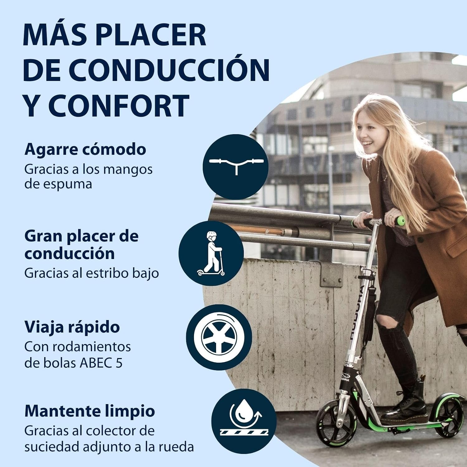 Detalle de HUDORA Scooter BigWheel 205 patinete plegable, hasta 100 kg 🛴