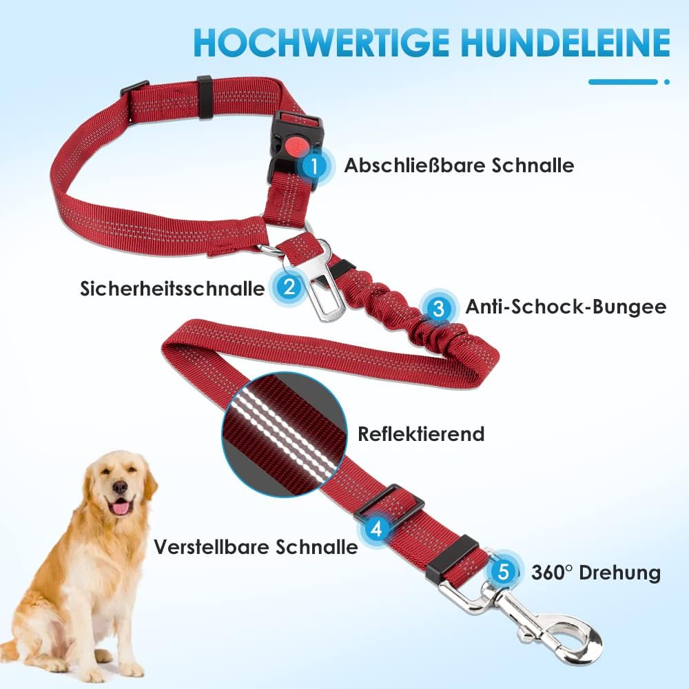 Thumbnail 3 de SlowTon Hundegurt fürs Auto (2-in-1) mit Kopfstützen-Rückhaltegurt, Universalschnalle & reflektierendem Gummiband