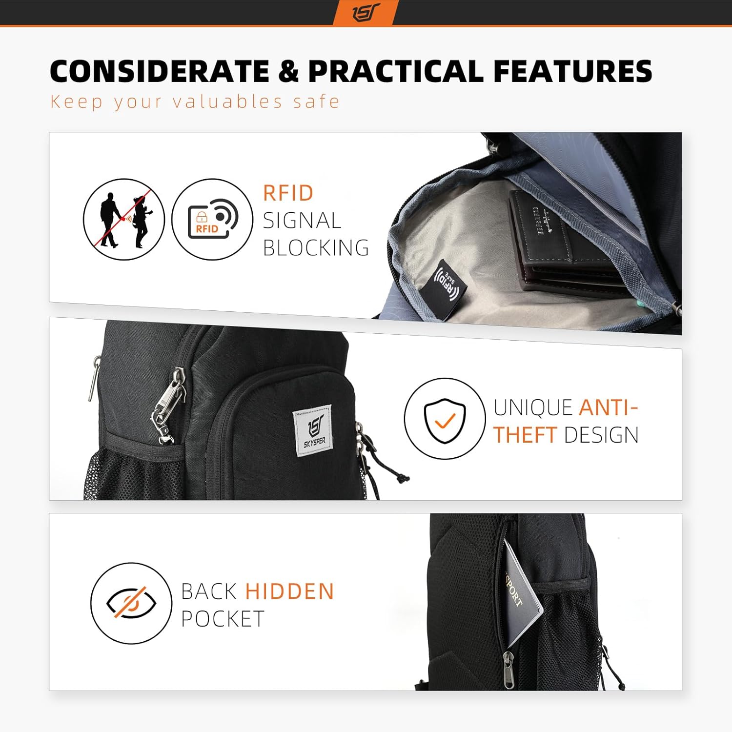 Detalle de SKYSPER Sling Bag RFID 7L