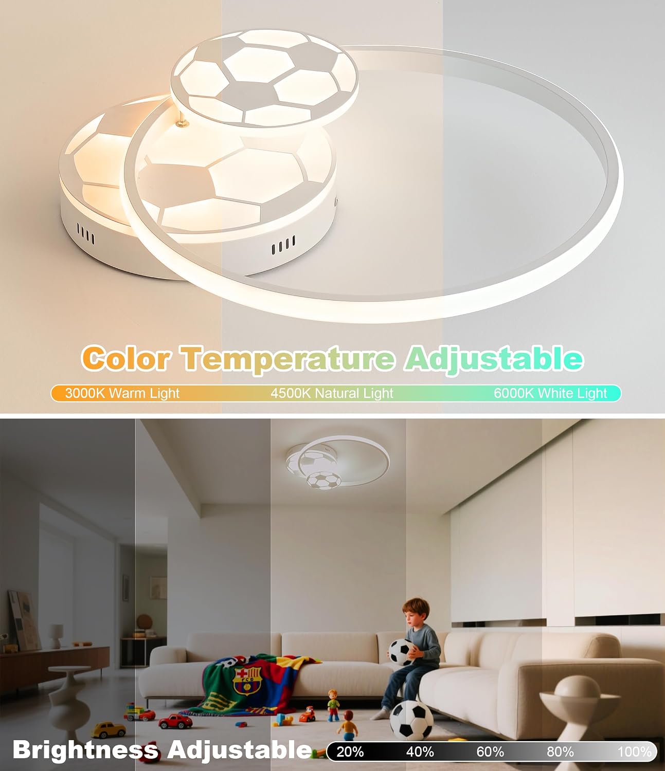 Detalle de KAUCQI 35CM Plafoniera LED per Camera dei bambini, Dimmerabile e Con Telecomando – Design Calcio