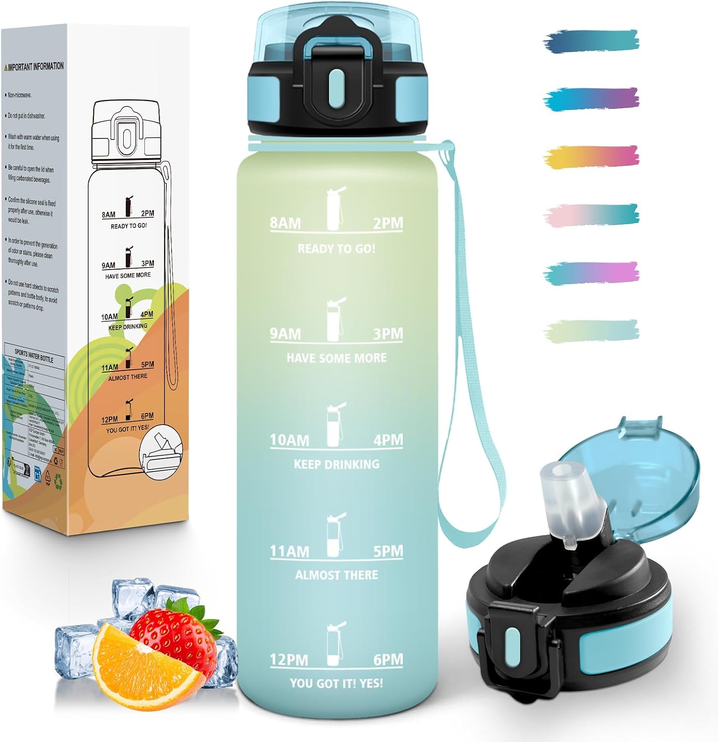 Detalle de Mulbijeo borraccia da 1 litro con cannuccia, BPA free e anti-perdita