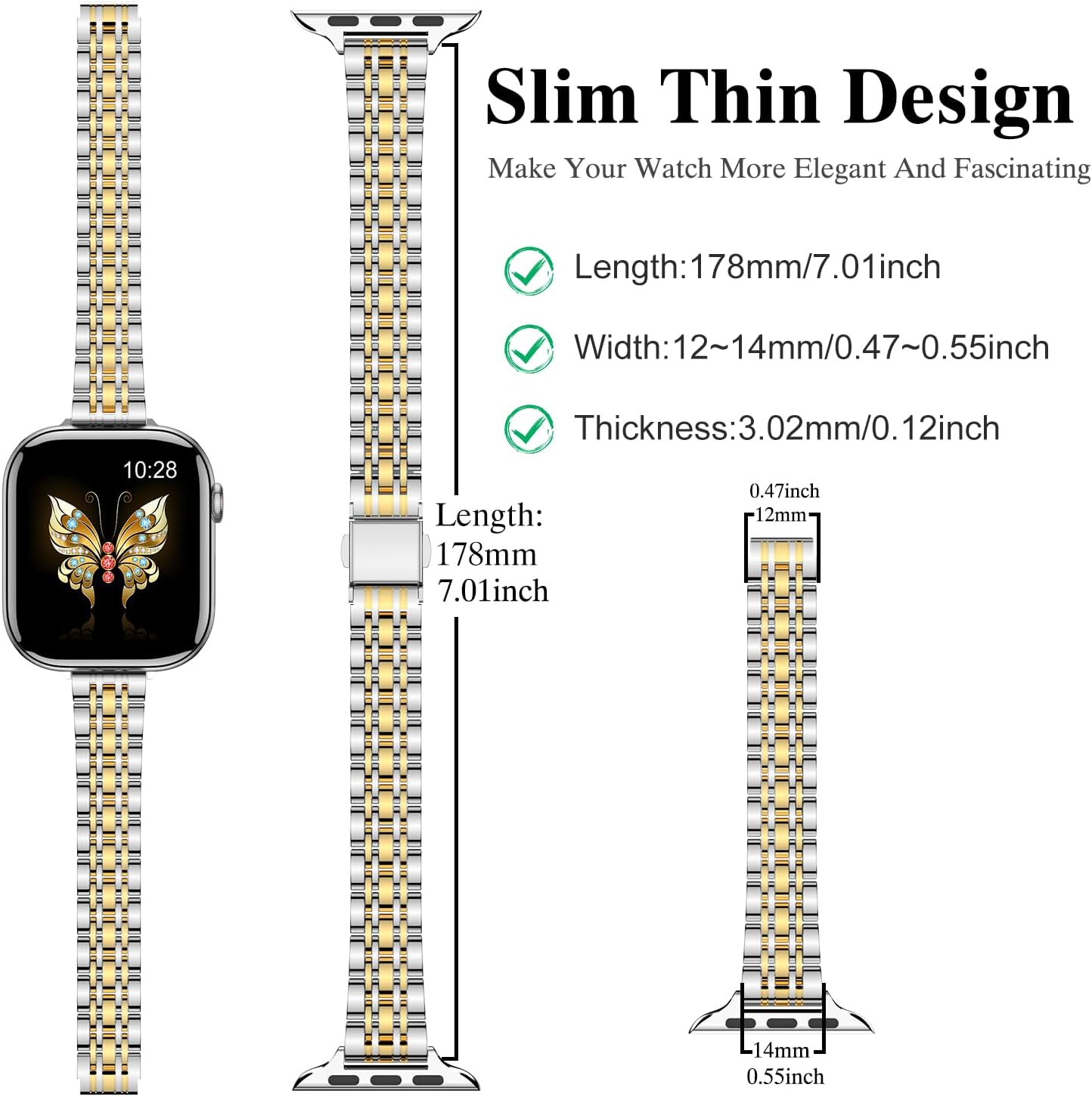 Detalle de MioHHR Slim Stainless Steel Apple Watch band 38mm