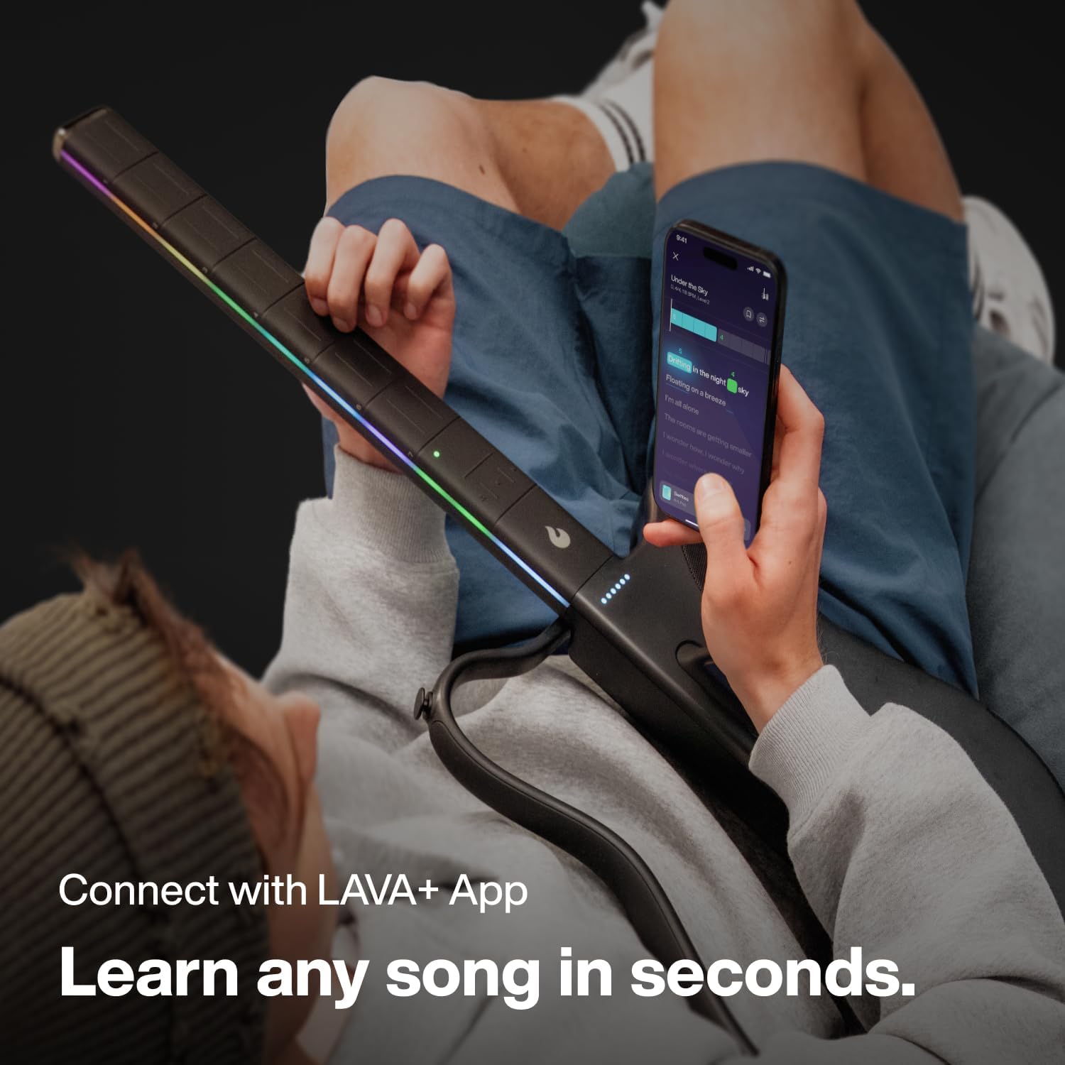 Thumbnail 3 de LAVA GENIE Stringless Smart Guitar (Black) with onboard speaker, foldable design and LAVA+ app