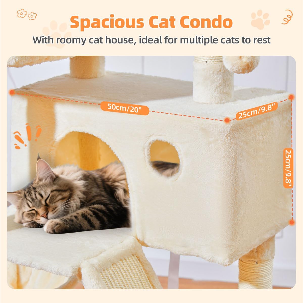 Detalle de Taoqimiao 146cm Cat Tree (MS026M) with 8 Sisal Scratching Posts, Hammock & 2 Top Perches