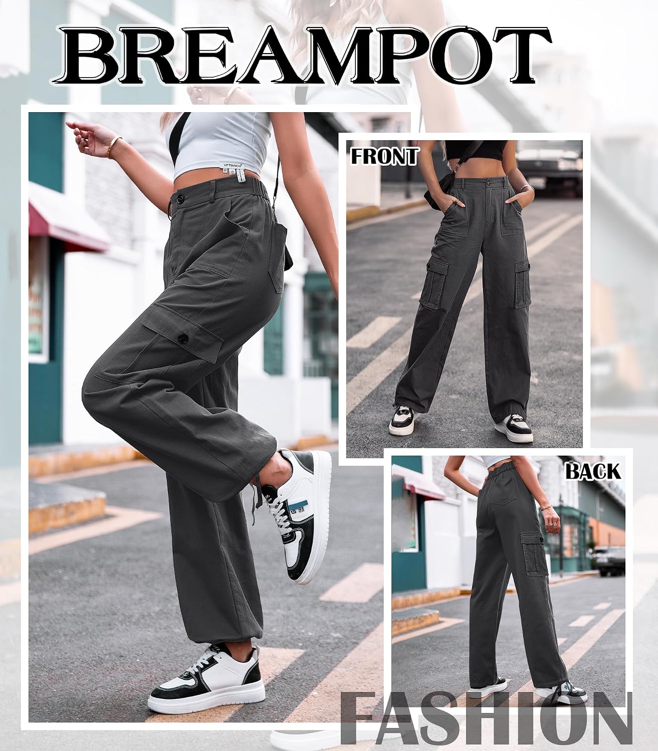 Detalle 2 de Breampot women cargo trousers, high waist