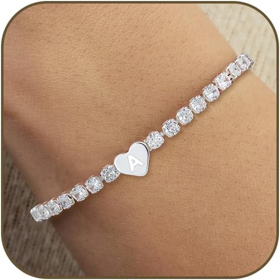 Thumbnail 6 de KLIFOWDY Sterling Silver Initial Tennis Bracelet (Letter A–Z) with Heart & Cubic Zirconia